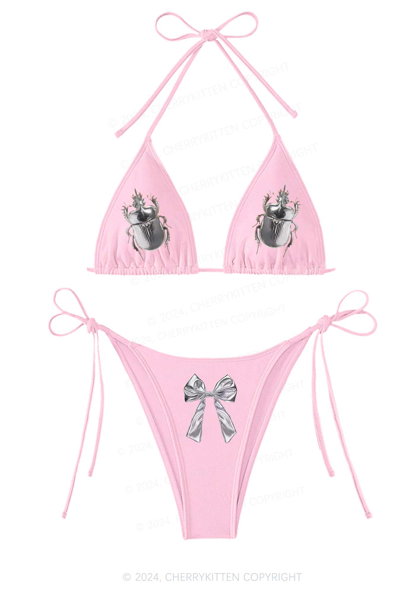 Silver Insect Y2K Halter Triangle Bikini Set Cherrykitten