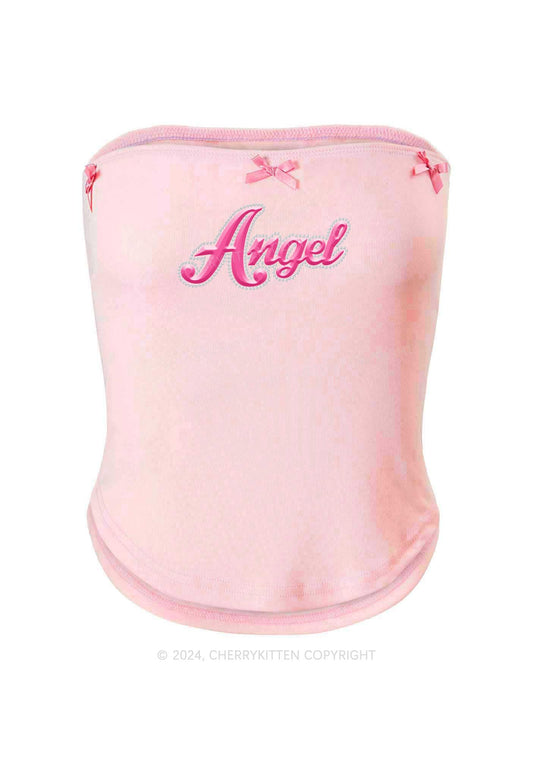 Angel Y2K Pink Bow Tie Tube Top Cherrykitten