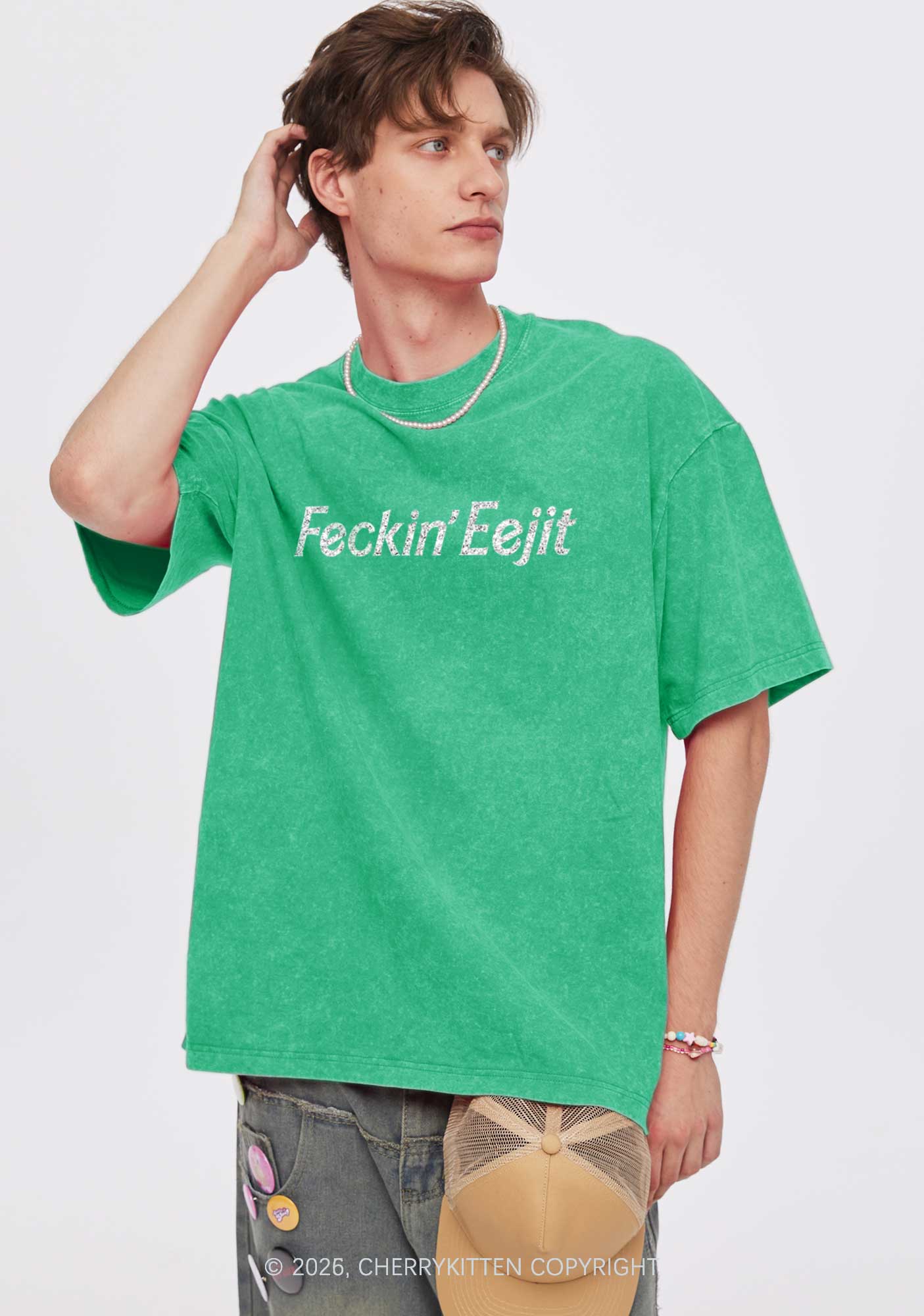Glitter Feckin Eejit St Patricks Y2K Shirts Washed Tee Cherrykitten