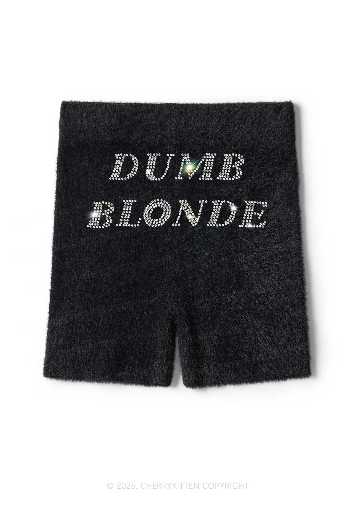 Rhinestone Dumb Blonde Y2K Fluffy Shorts Cherrykitten