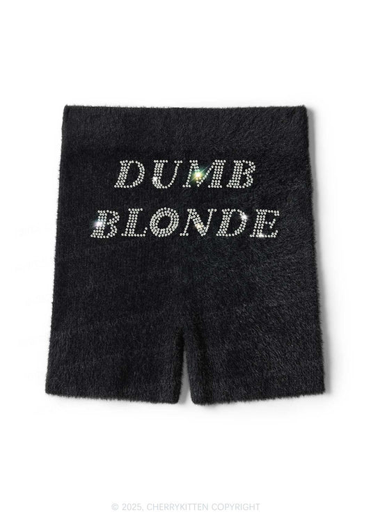 Rhinestone Dumb Blonde Y2K Fluffy Shorts Cherrykitten