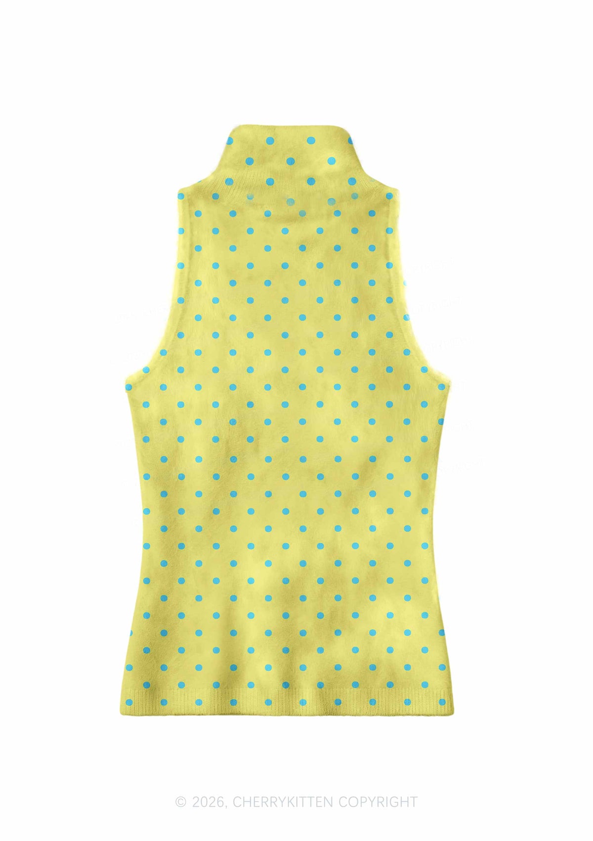 Crying Eyes Blue Dots On Yellow Y2K Knit Turtleneck Tank Top Cherrykitten
