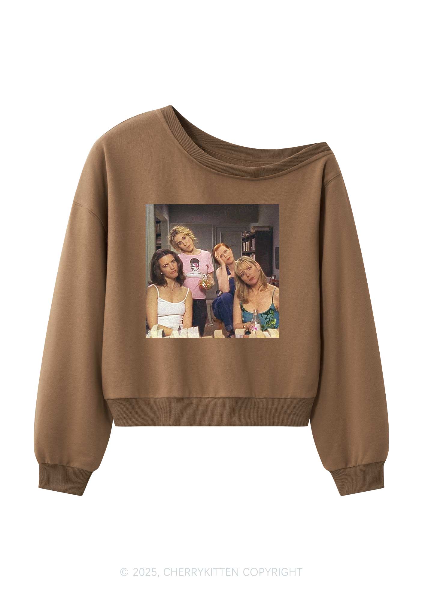 Girl Puzzled Y2K Off Shoulder Sweatshirts Cherrykitten