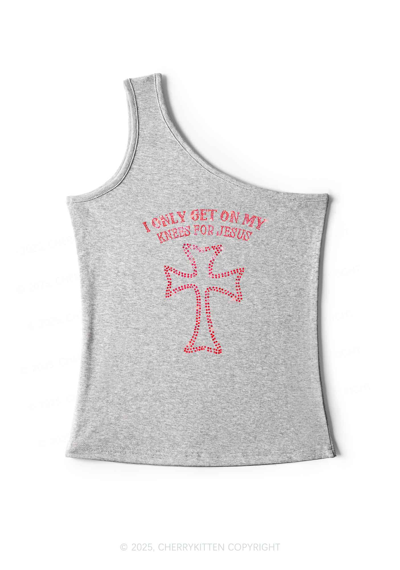 Rhinestone Get On Knees For Jesus Y2K One Shoulder Tank Top Cherrykitten