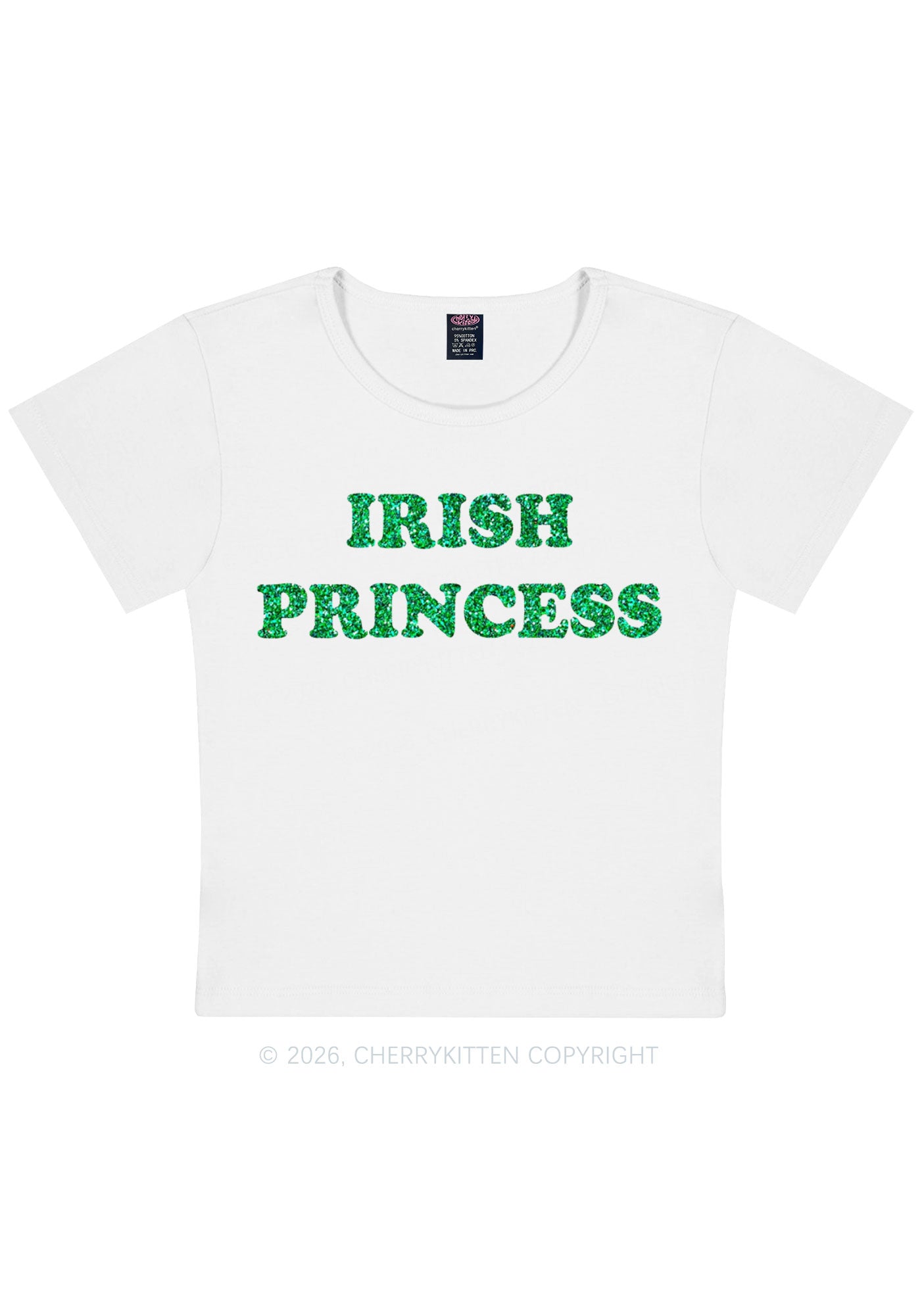 Glitter Irish Princess St Patricks Y2K Baby Tee Cherrykitten