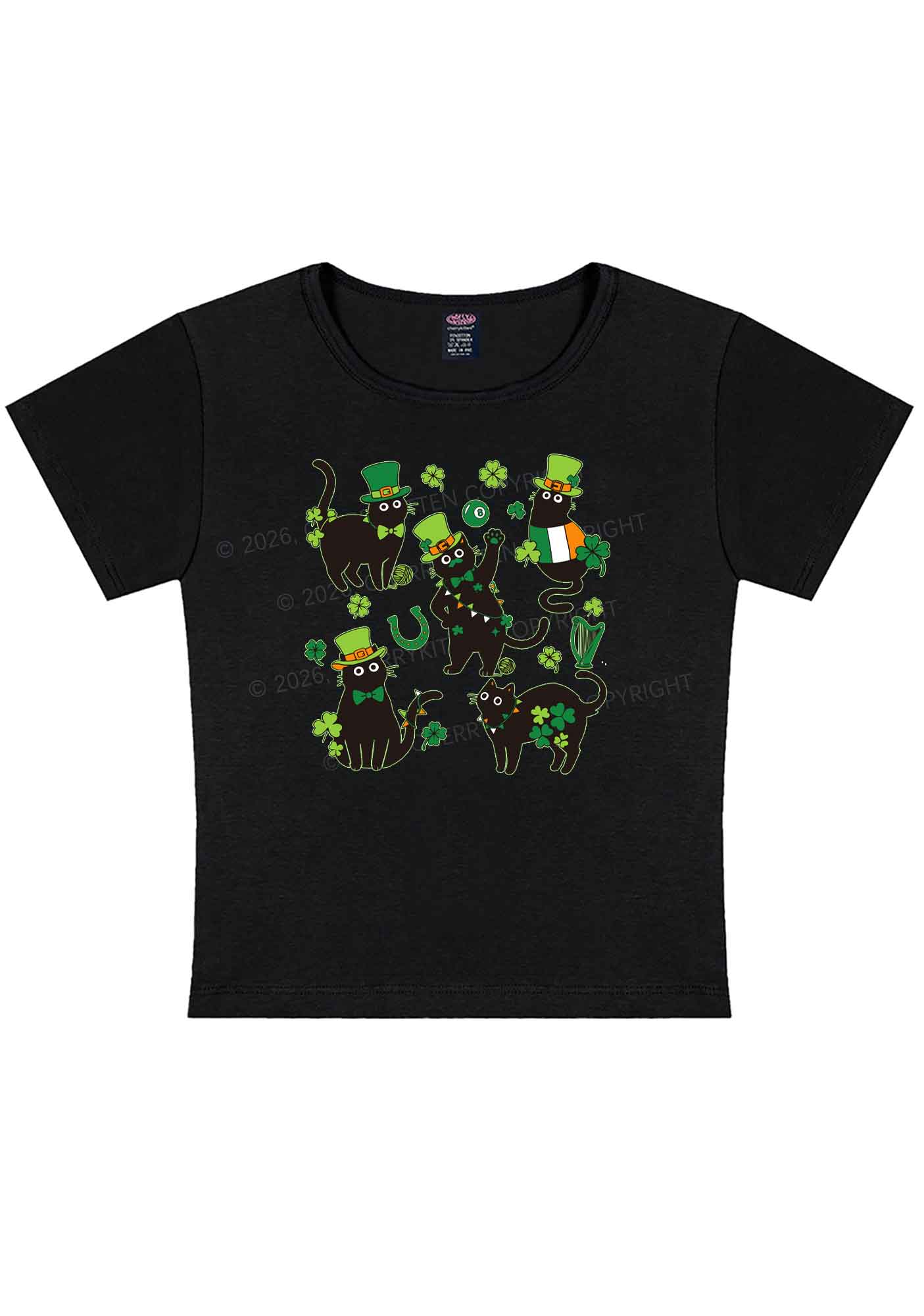 Shamrock Dancing Cats St Patricks Y2K Baby Tee Cherrykitten