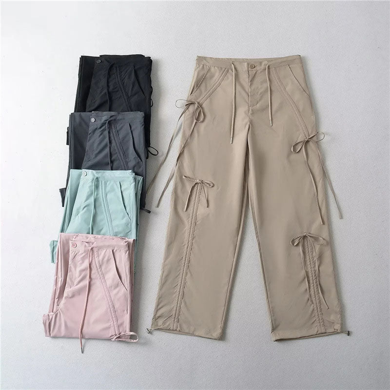 Y2K Bow Lace up Wide-leg Cargo Pants Cherrykitten