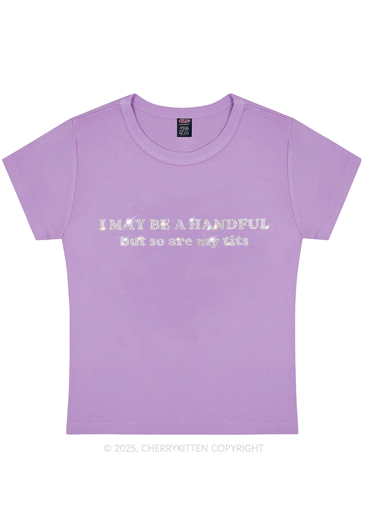Curvy Rhinestone I May Be A Handful Y2K Baby Tee Cherrykitten