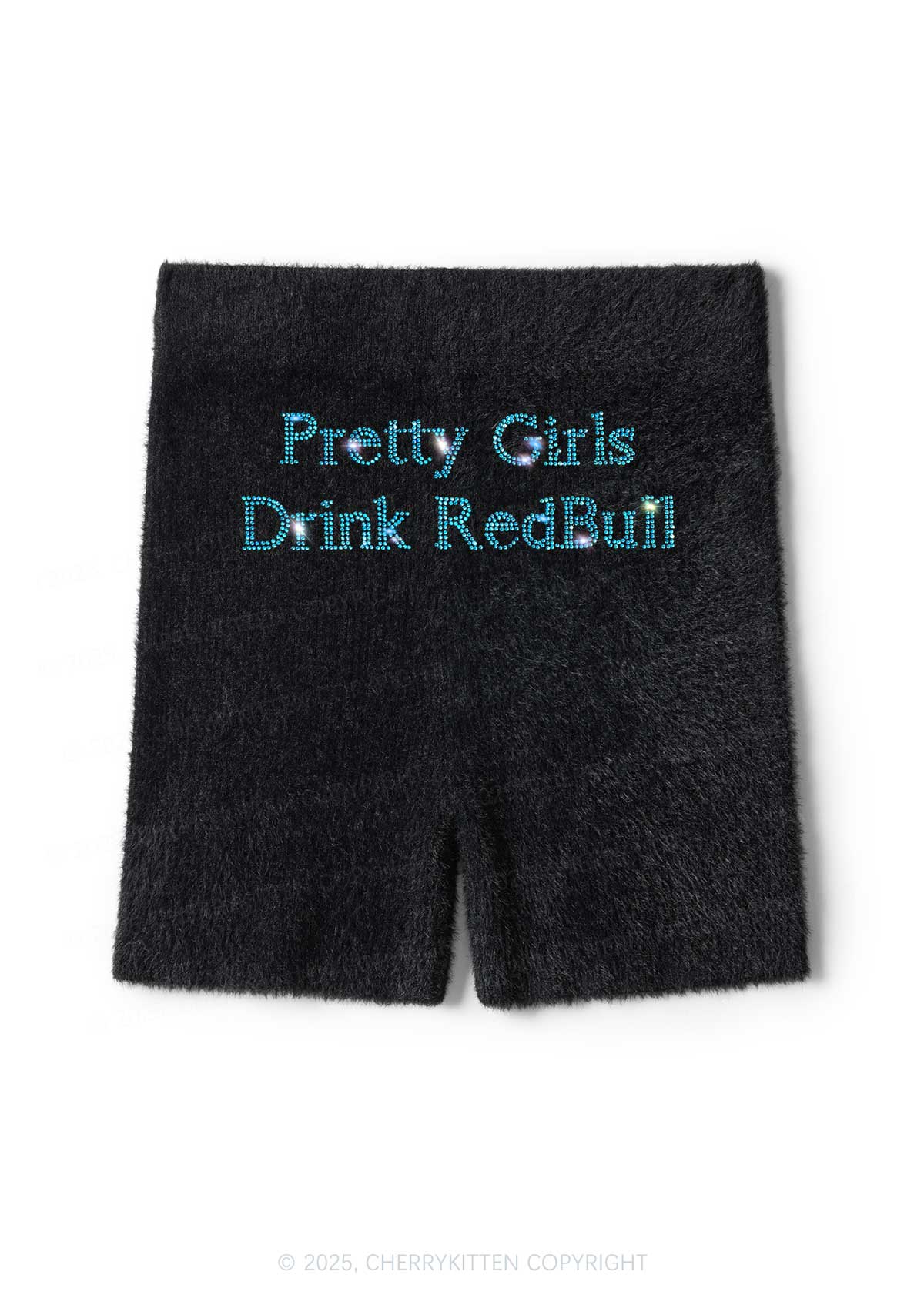 Rhinestone Pretty Girls Drink Redbull Y2K Fluffy Shorts Cherrykitten