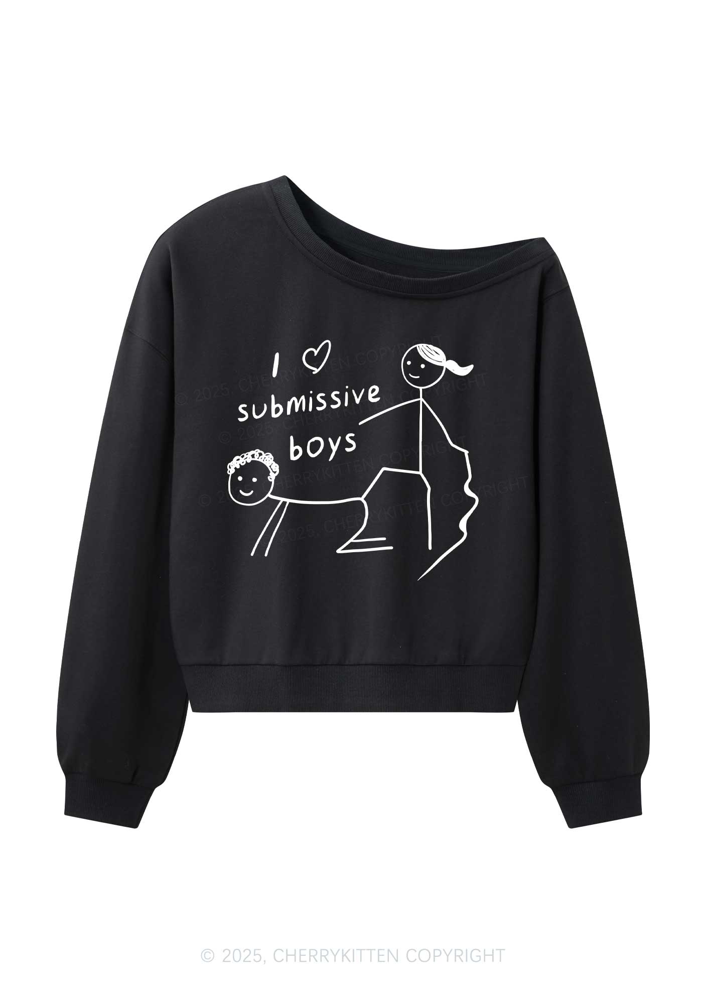 I Love S Boys Y2K Off Shoulder Sweatshirts Cherrykitten
