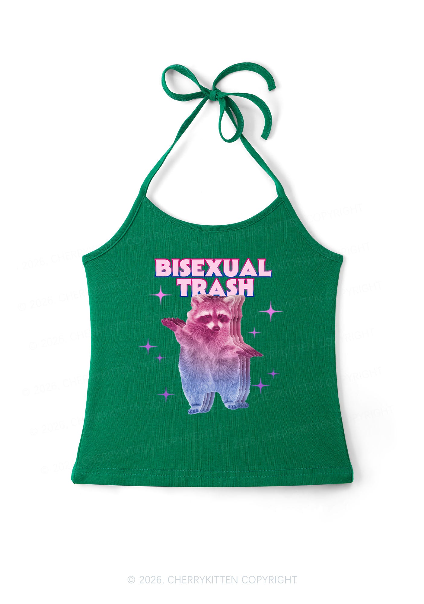 Bisexual Trash Raccoon Pride Y2K Halter Neck Cami Cherrykitten
