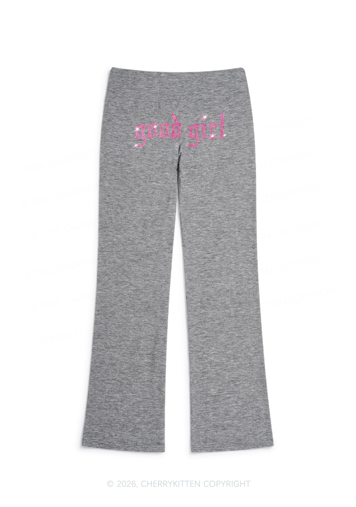 Rhinestone Good Girl Y2K Low Rise Drawstring Flare Pants Cherrykitten