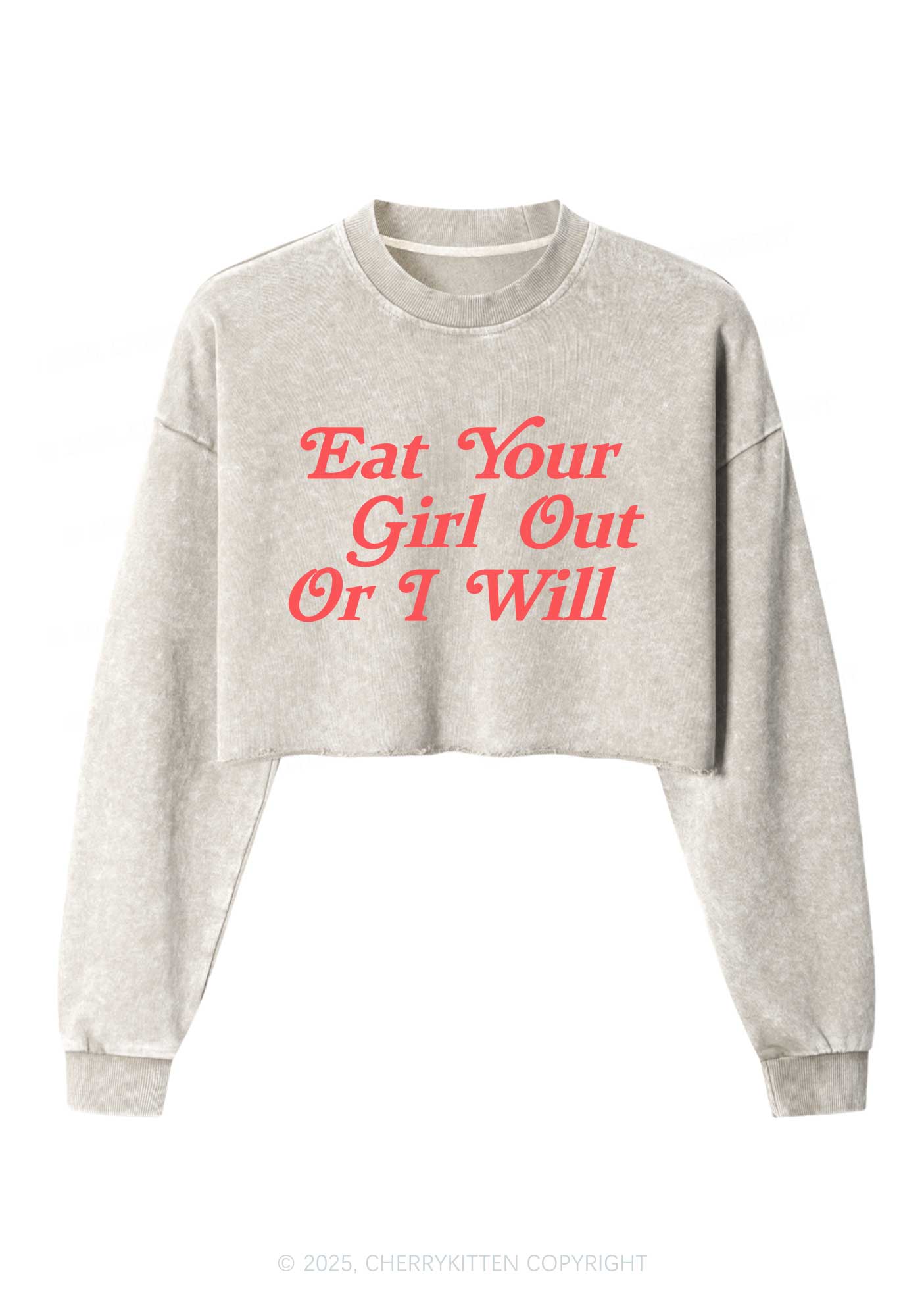 Eat Your Girl Out Y2K Crop Washed Sweatshirts Cherrykitten