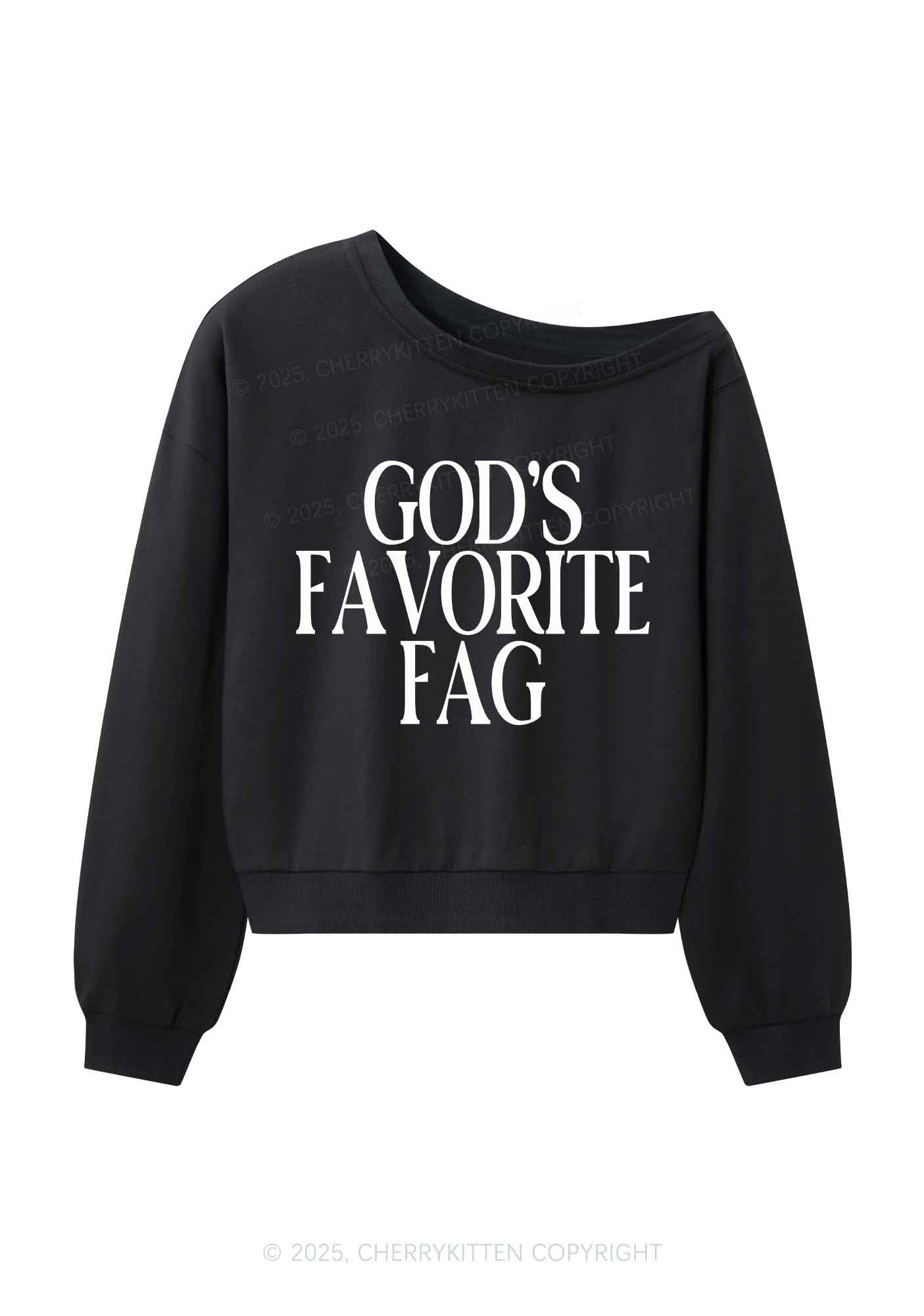 Gods Favorite Fag Pride Y2K Off Shoulder Sweatshirts Cherrykitten