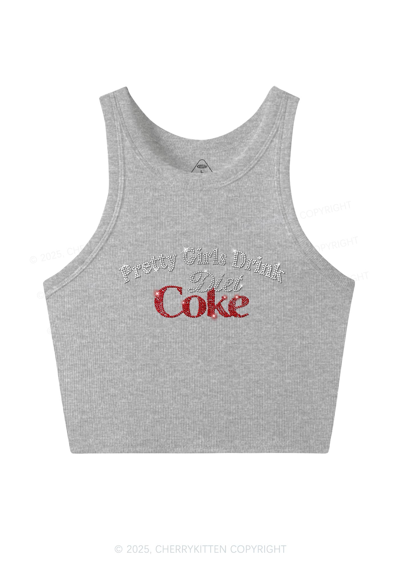Rhinestone Pretty Girls Drink Diet Coke Y2K Crop Tank Top Cherrykitten