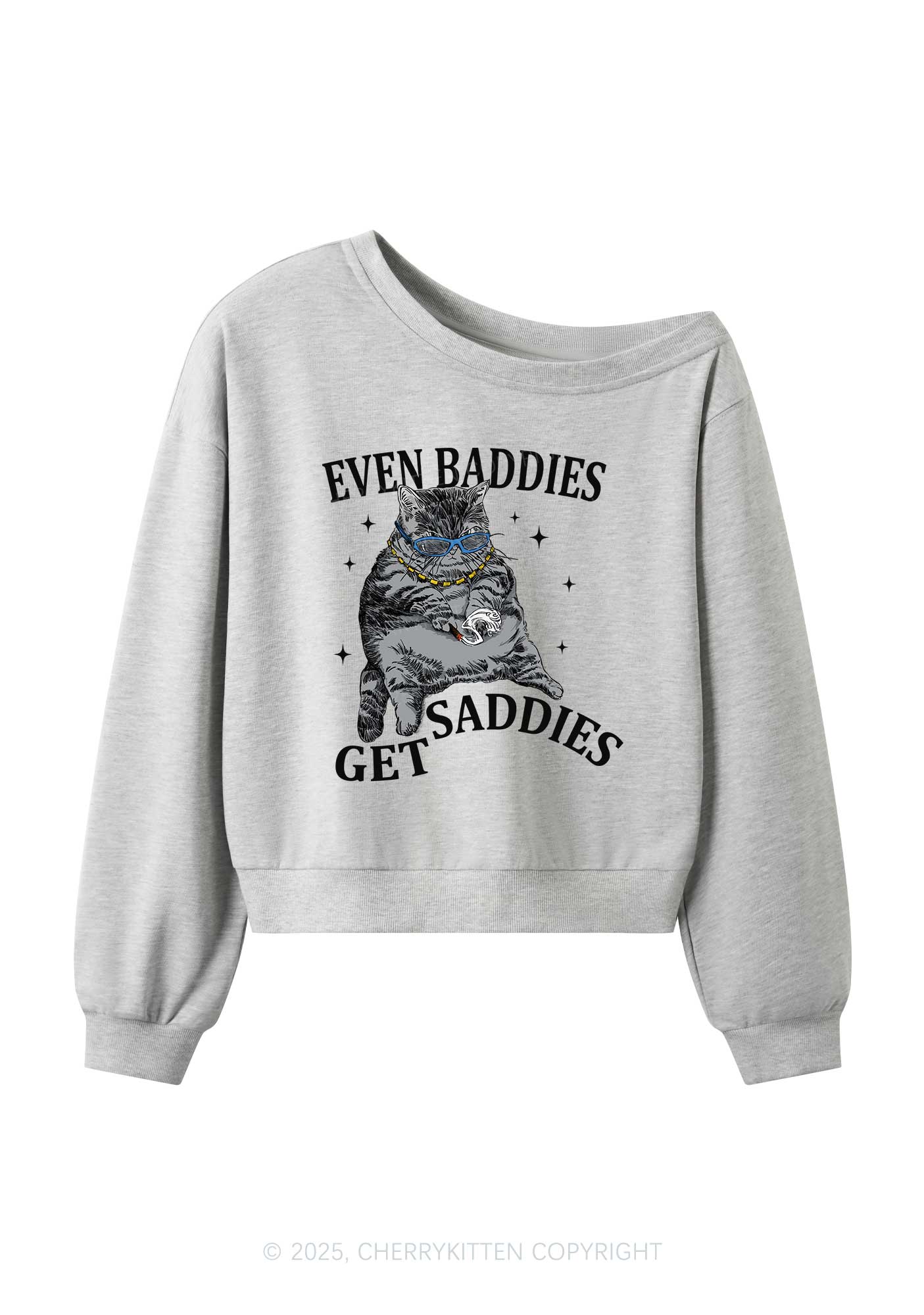 Even Baddies Get Saddies Y2K Off Shoulder Sweatshirts Cherrykitten