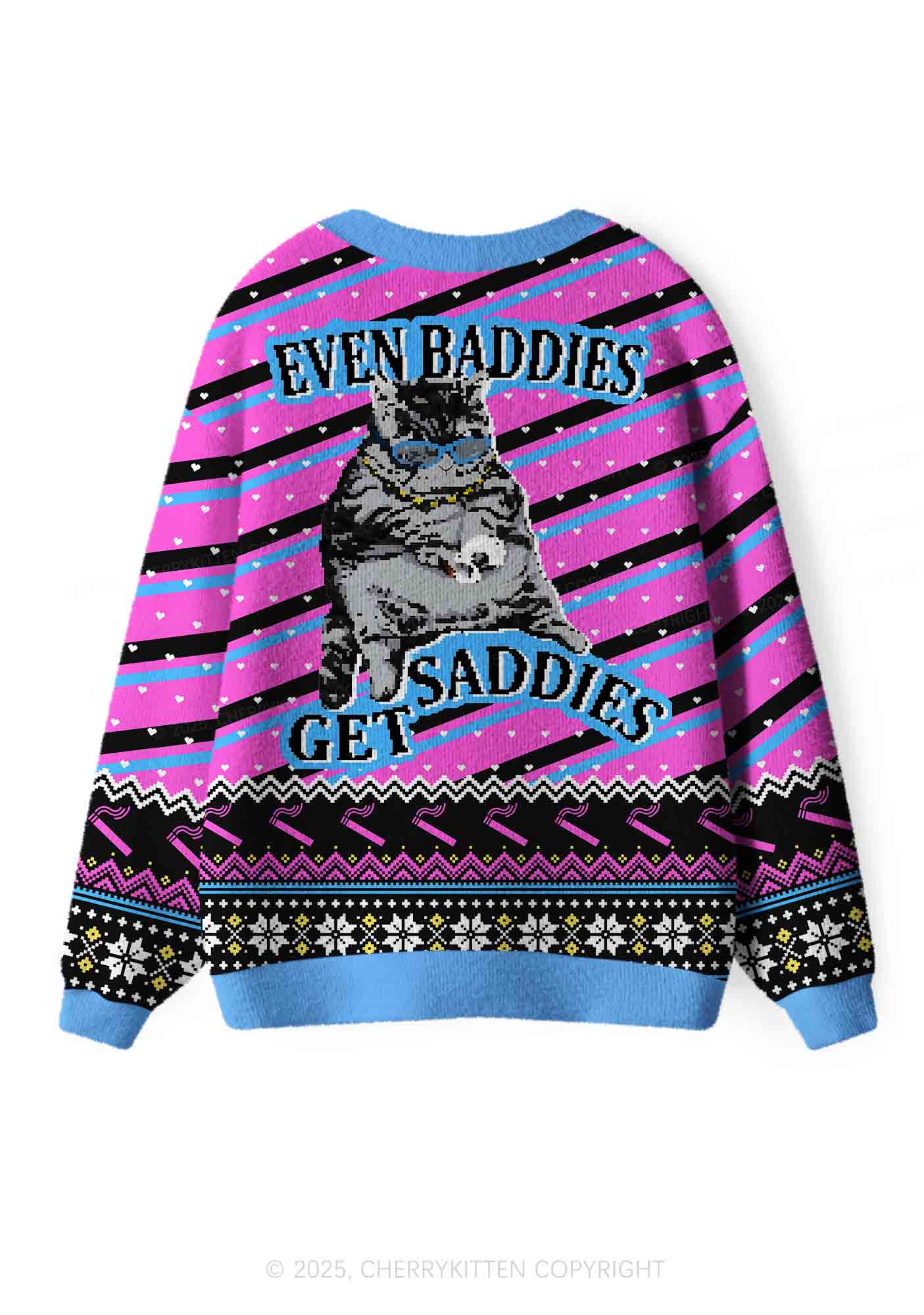 Even Baddies Get Saddies Y2K Christmas Cardigan Knit Sweatshirt Cherrykitten