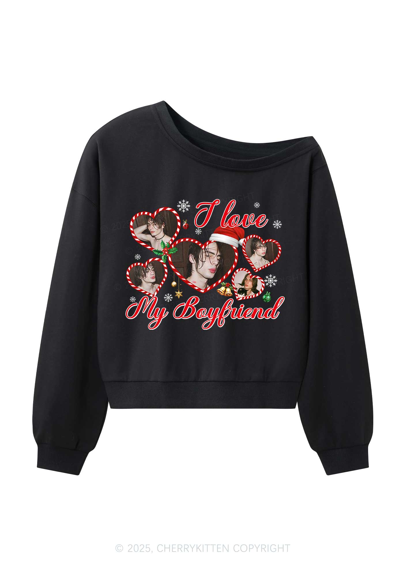 Custom Christmas I Love My GF Y2K Off Shoulder Sweatshirts Cherrykitten