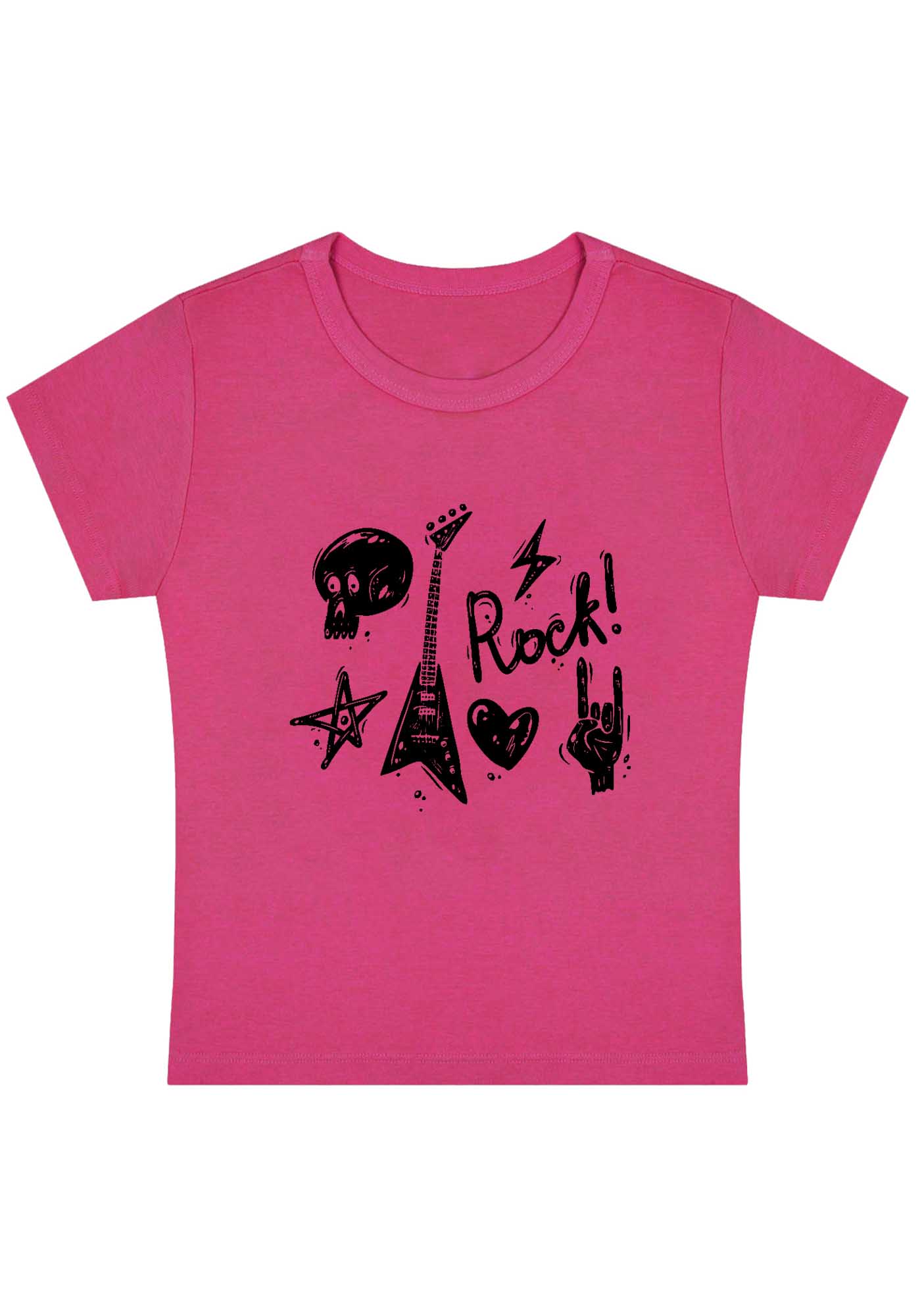 Skull Guitar Rock Heart Star Y2K Baby Tee