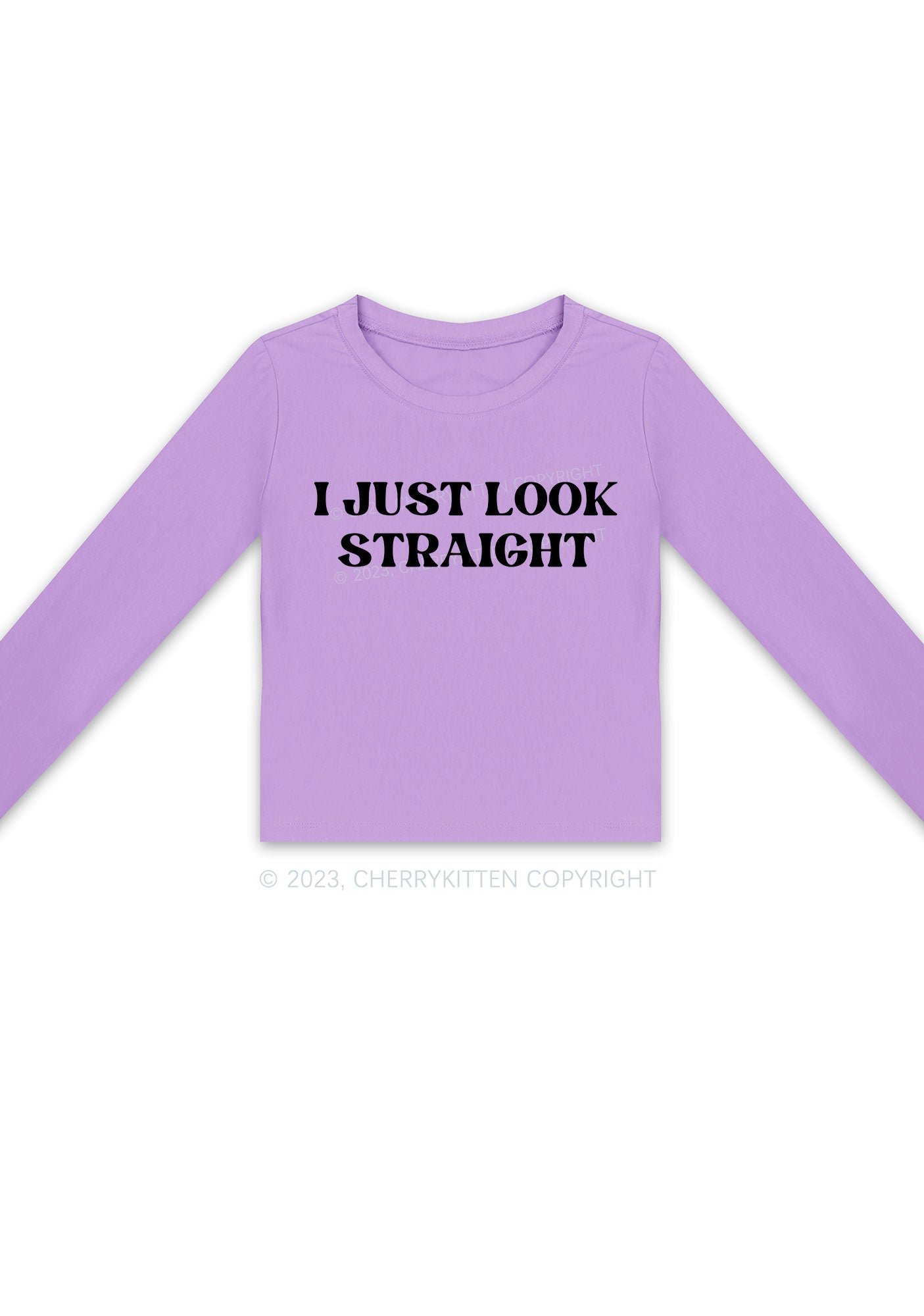 I Just Look Straight Long Sleeve Crop Top Cherrykitten