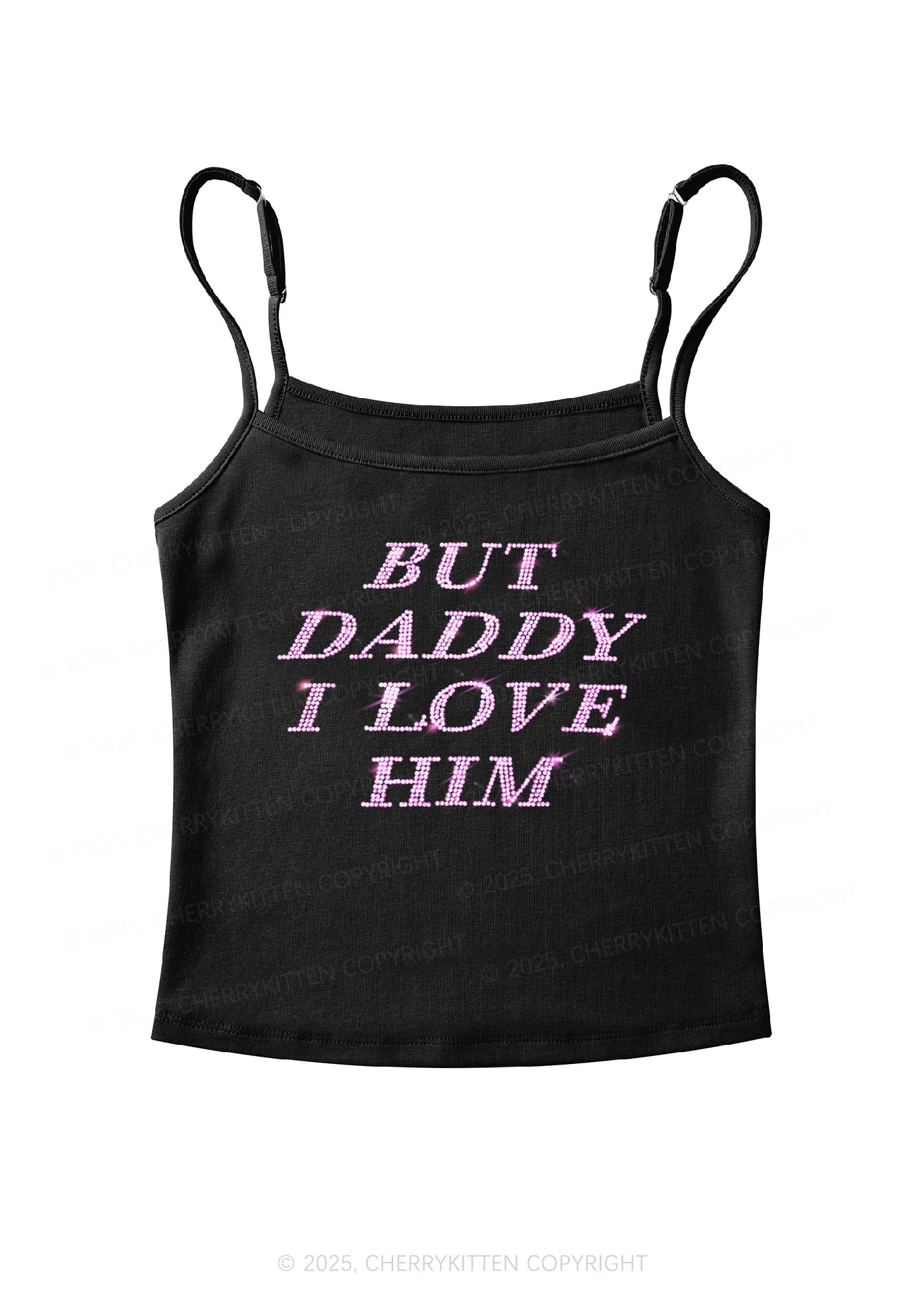 Rhinestone But Daddy I Love Him Y2K Spaghetti Strap Cami Cherrykitten