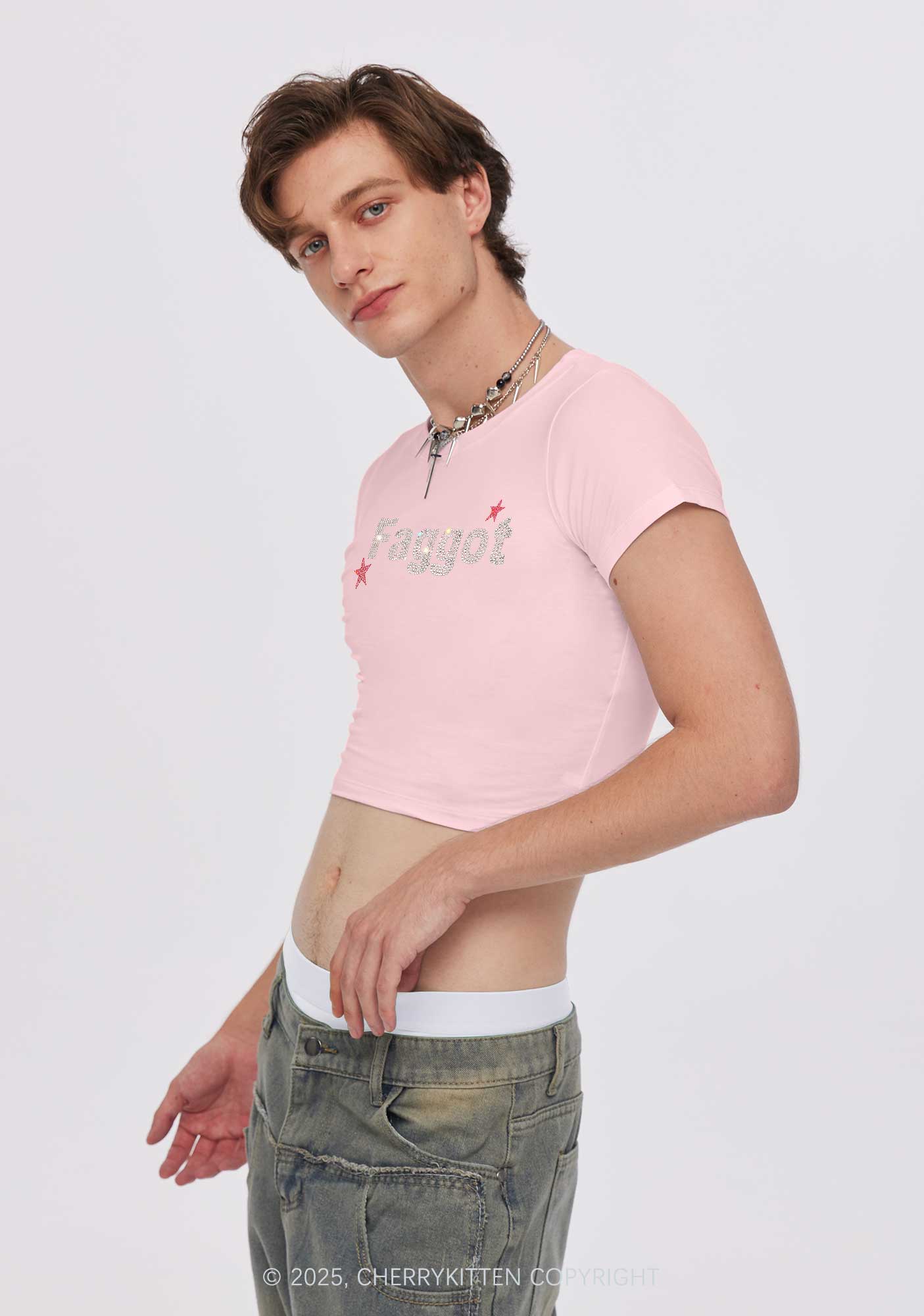 Rhinestone Faggot Pride Y2K Baby Tee Cherrykitten