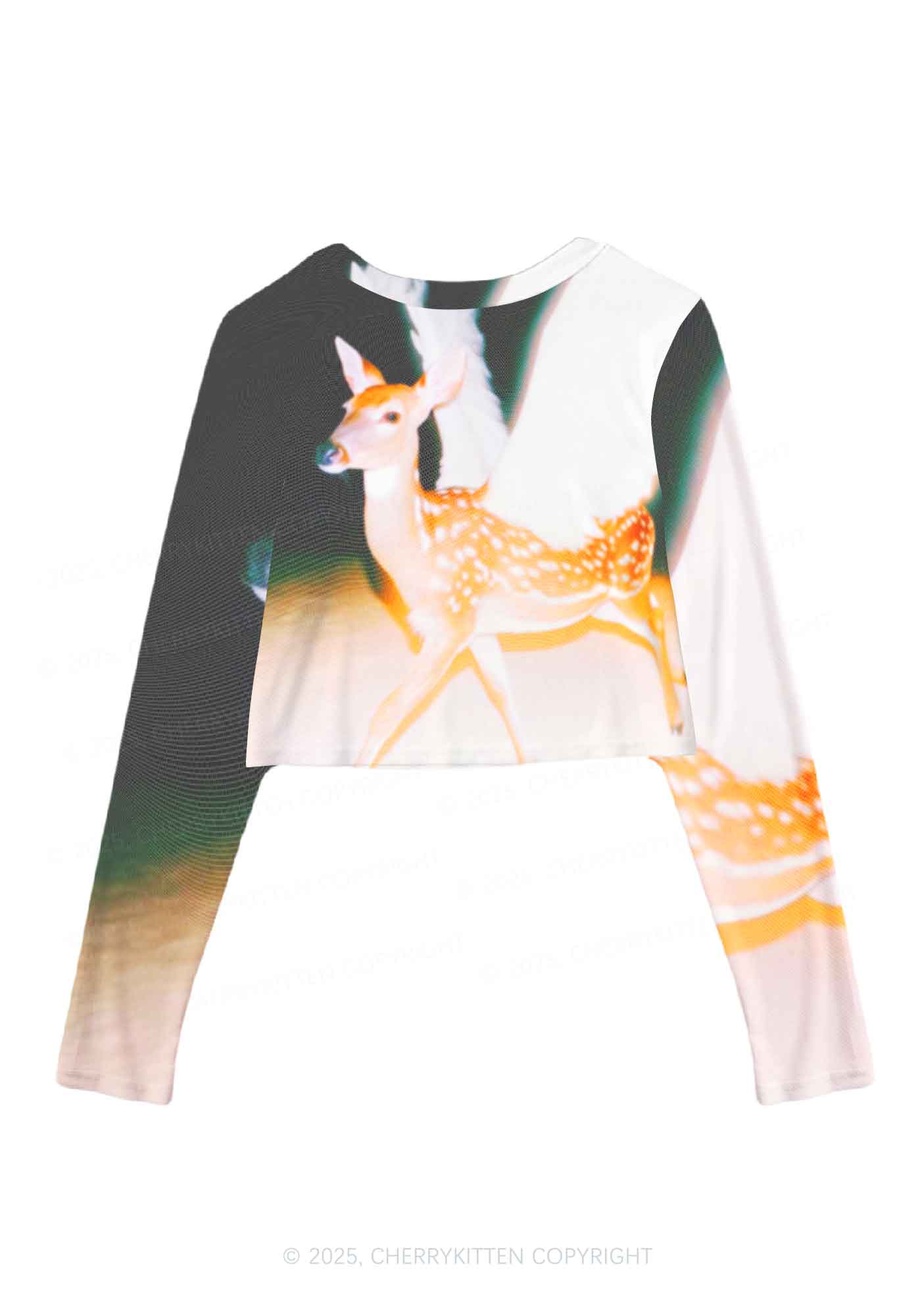 Deer Wings Y2K Mesh Long Sleeve Crop Top Cherrykitten