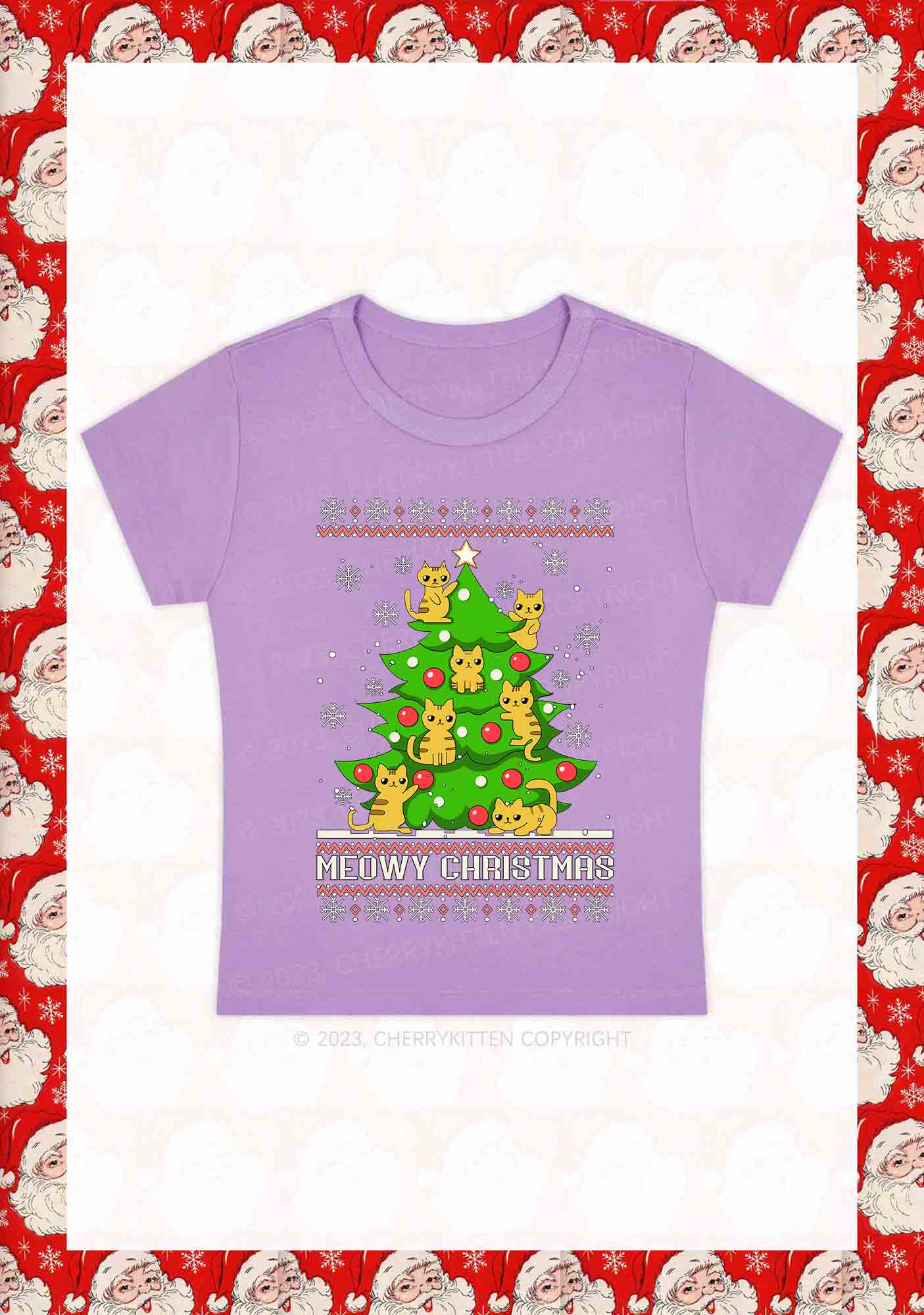 Snowflake Meowy Christmas Tree Y2K Baby Tee Cherrykitten