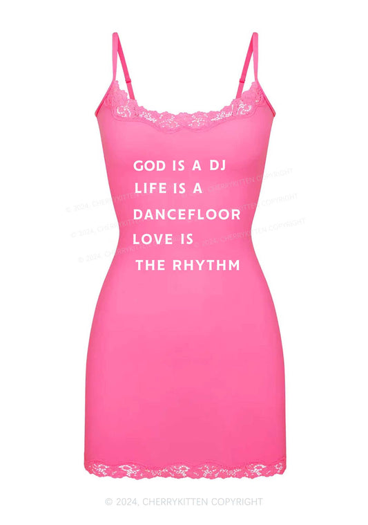 God Is A DJ Y2K Lace Slip Dress Cherrykitten