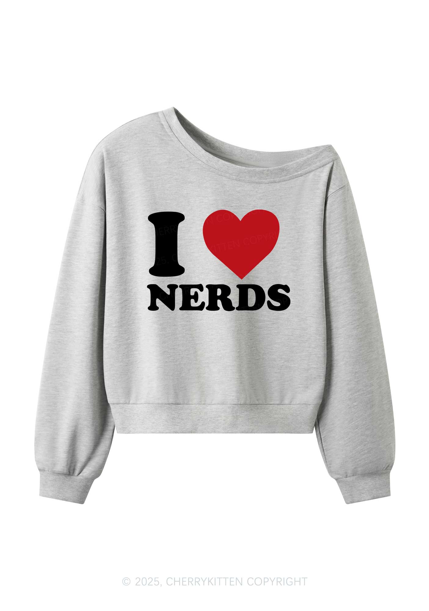 I Love Nerds Y2K Off Shoulder Sweatshirts Cherrykitten