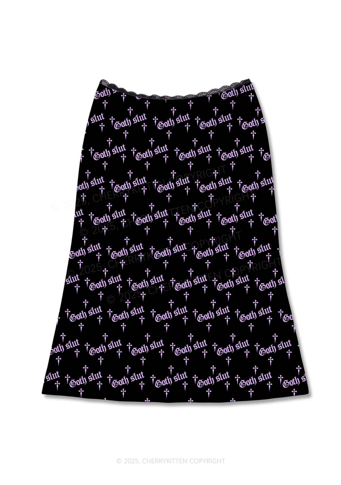 Halloween Pink Goth Slxt Y2K Print Midi Skirt Cherrykitten