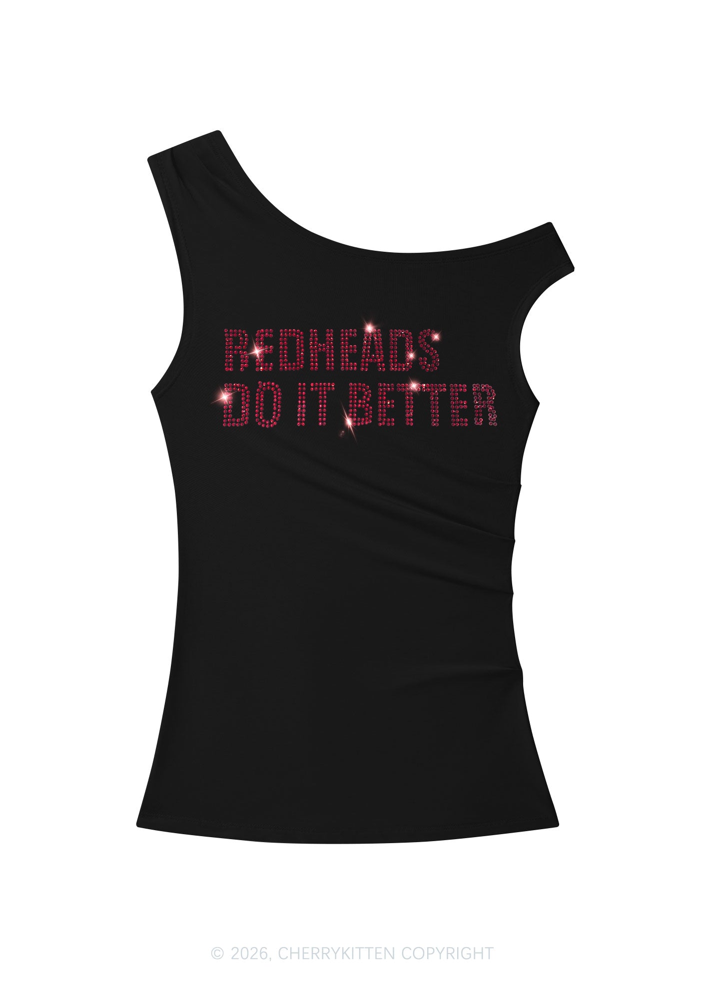 Rhinestone Redheads Do It Better St Patricks Y2K Off Shoulder Tank Top Cherrykitten