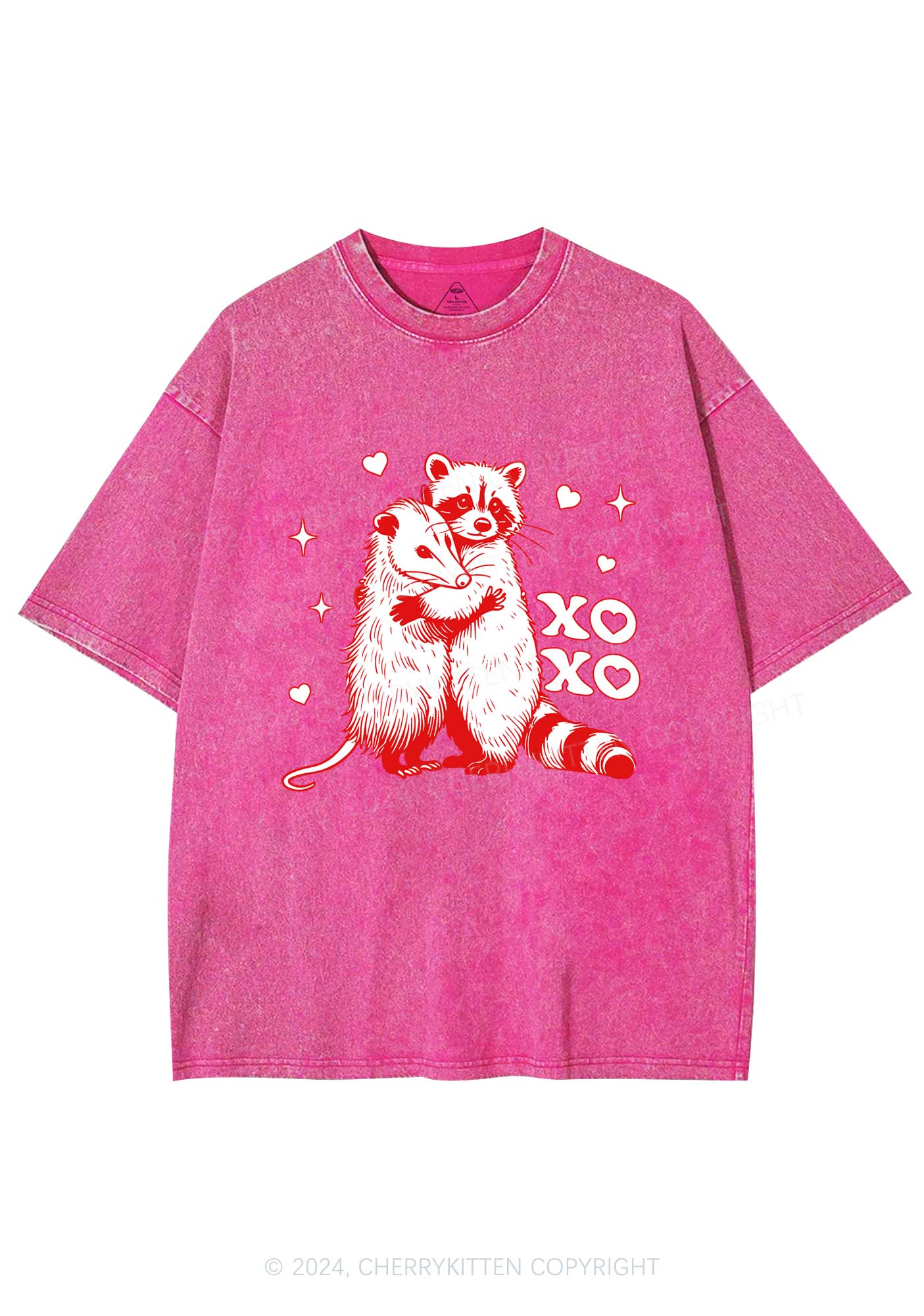 Raccoon XOXO Y2K Valentine's Day Washed Tee Cherrykitten