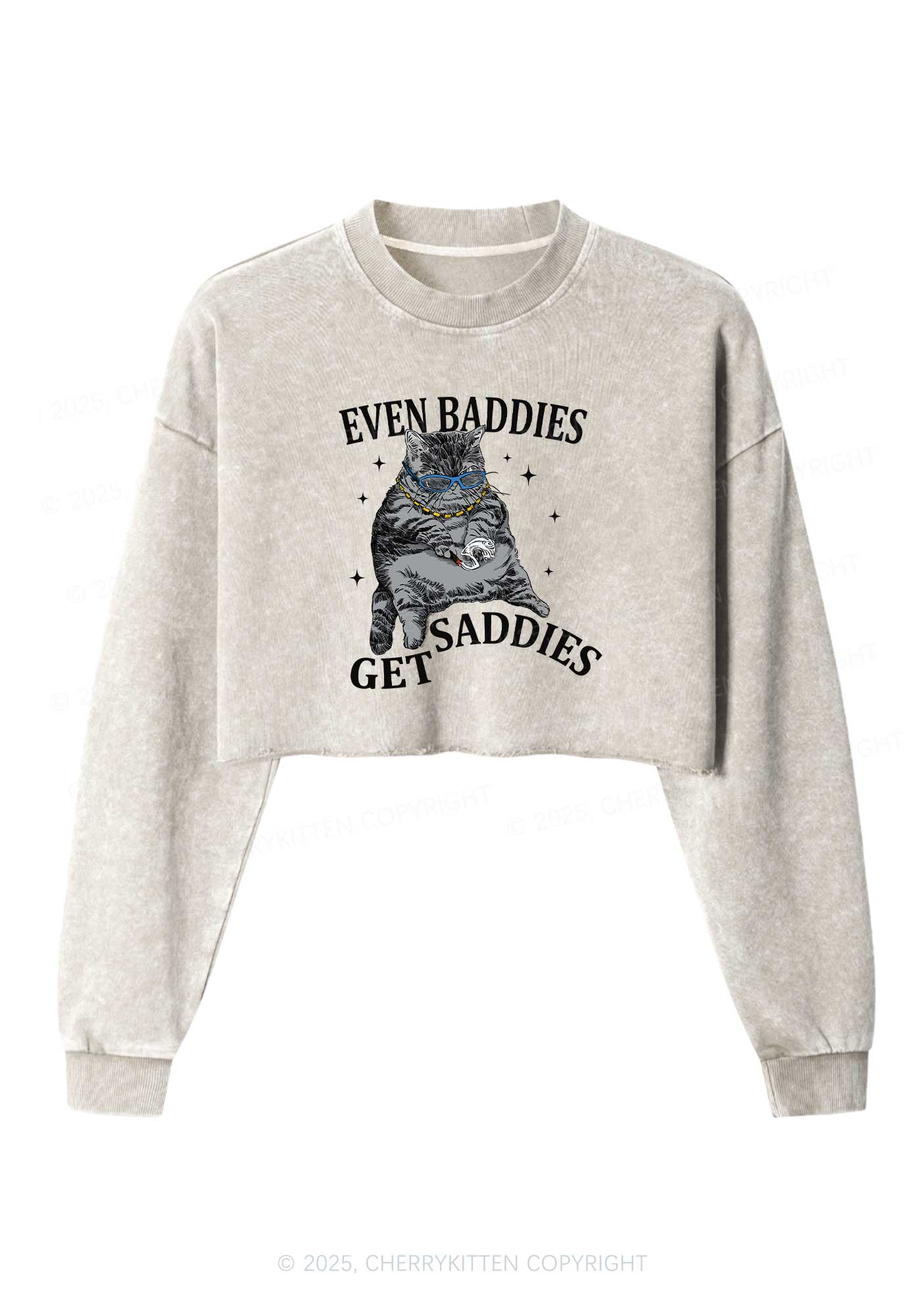 Even Baddies Get Saddies Y2K Crop Washed Sweatshirts Cherrykitten
