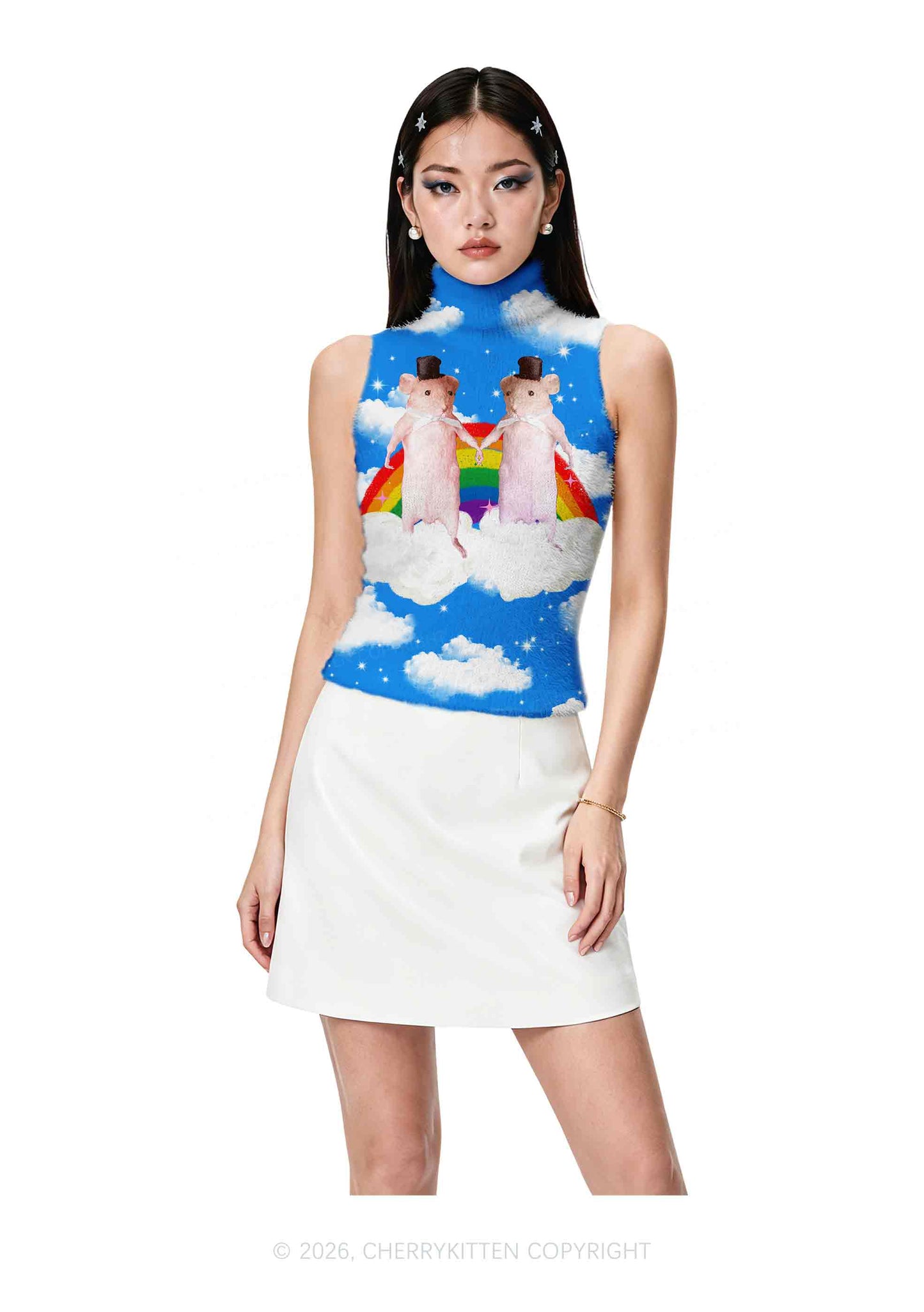 Gay Rats Pride Y2K Knit Turtleneck Tank Top Cherrykitten