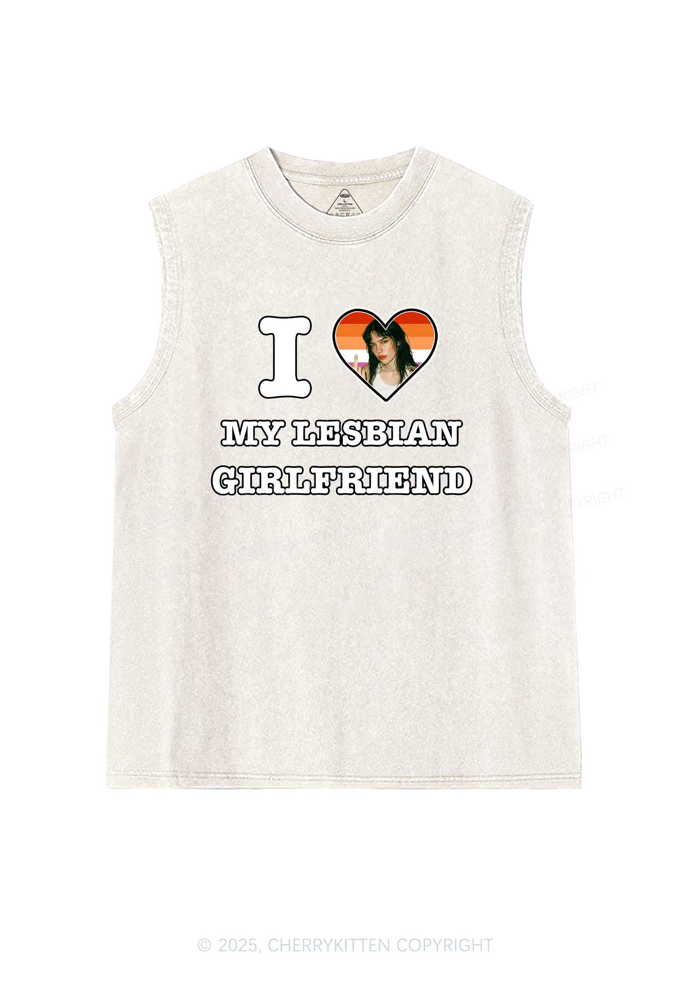 Custom My Lesbian GF Pride Y2K Washed Muscle Tank Cherrykitten