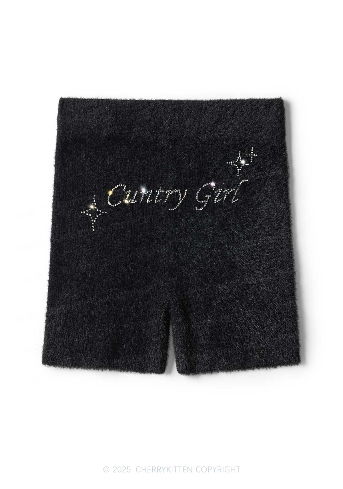Rhinestone Cxxtry Girl Y2K Fluffy Shorts Cherrykitten