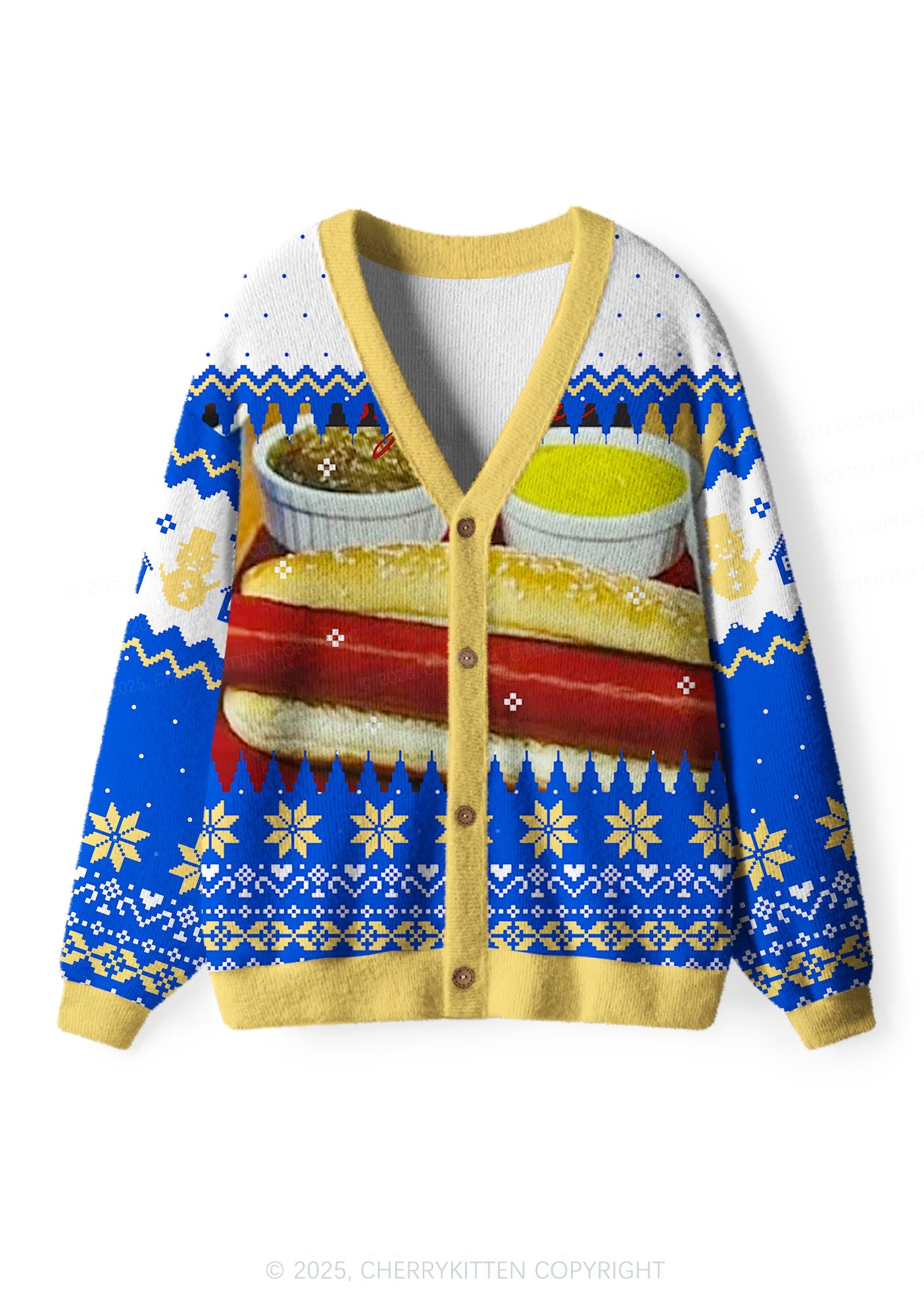 I Got That Hot Dog In Me Y2K Christmas Cardigan Knit Sweatshirt Cherrykitten
