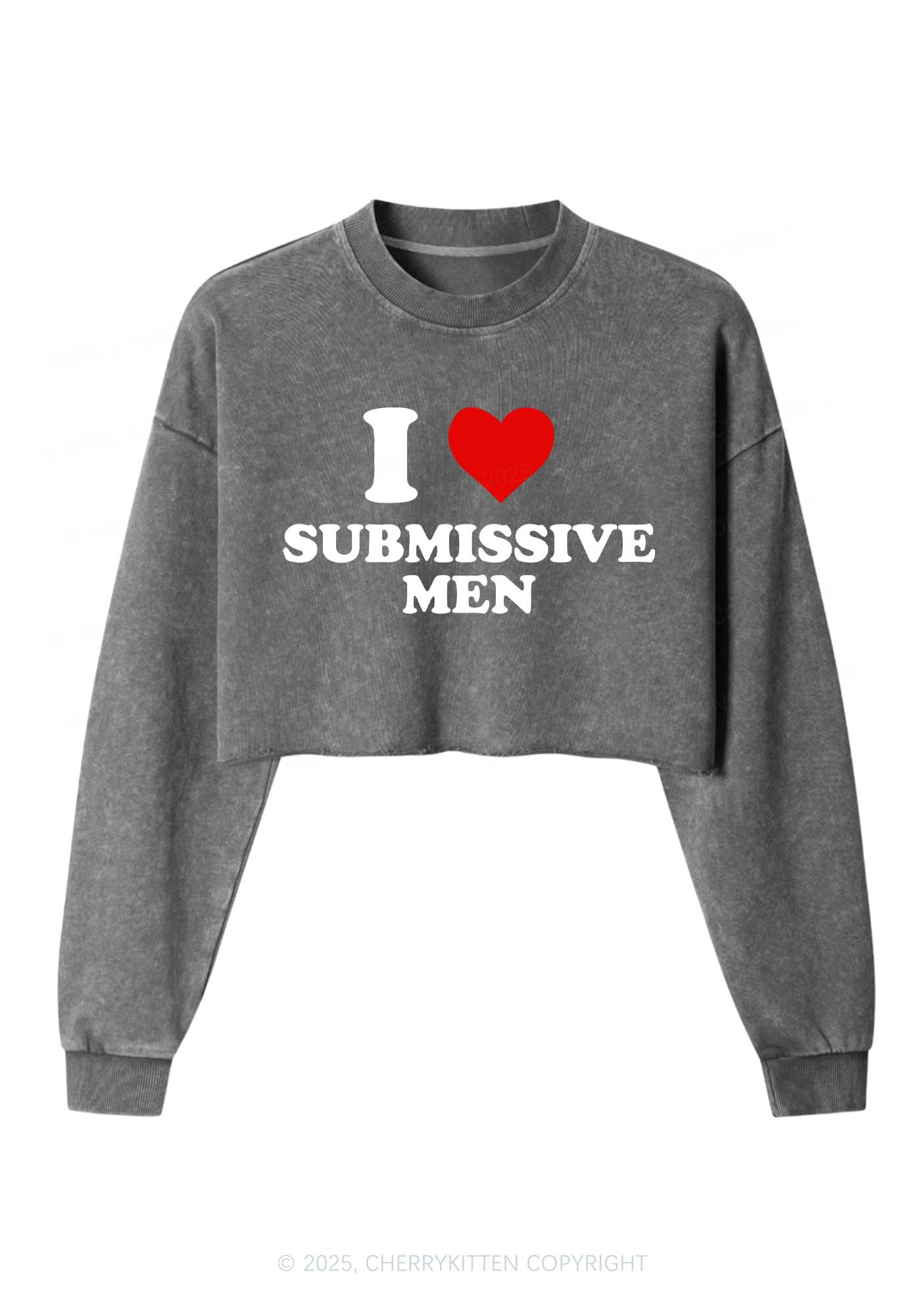 I Love S Men Y2K Crop Washed Sweatshirts Cherrykitten