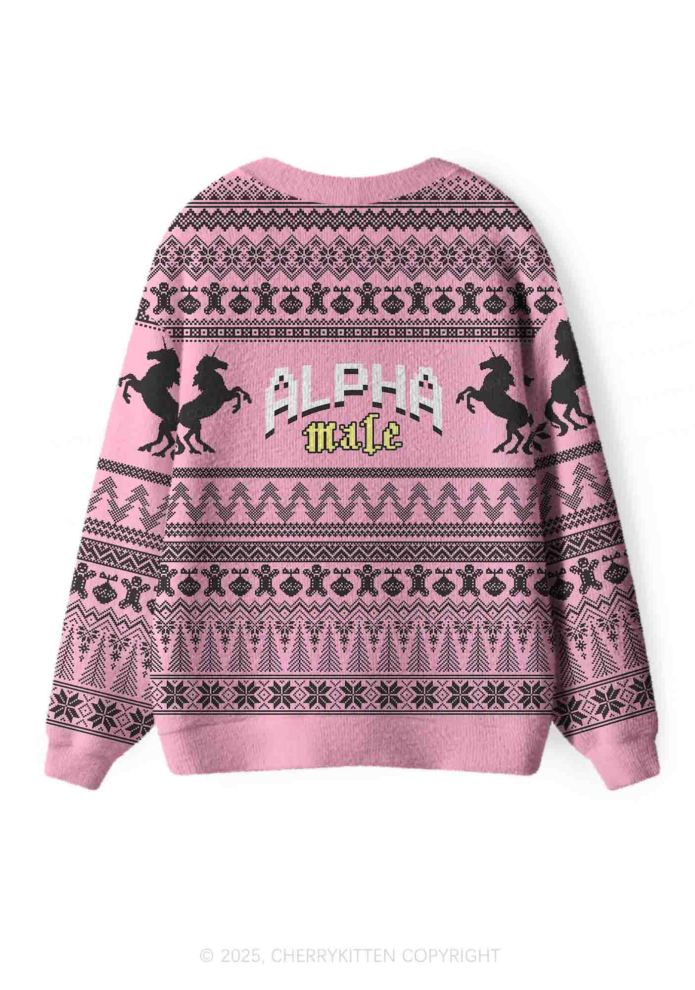 Unicorn Alpha Male Y2K Christmas Cardigan Knit Sweatshirt Cherrykitten