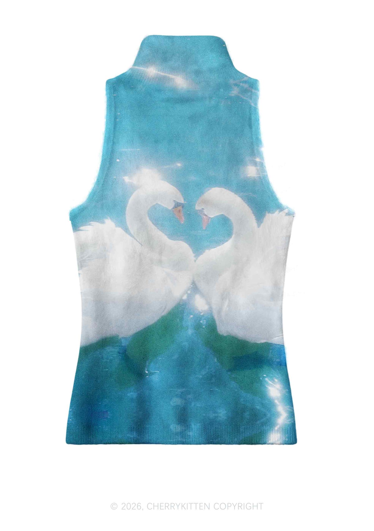Swan Lovers Y2K Knit Turtleneck Tank Top Cherrykitten