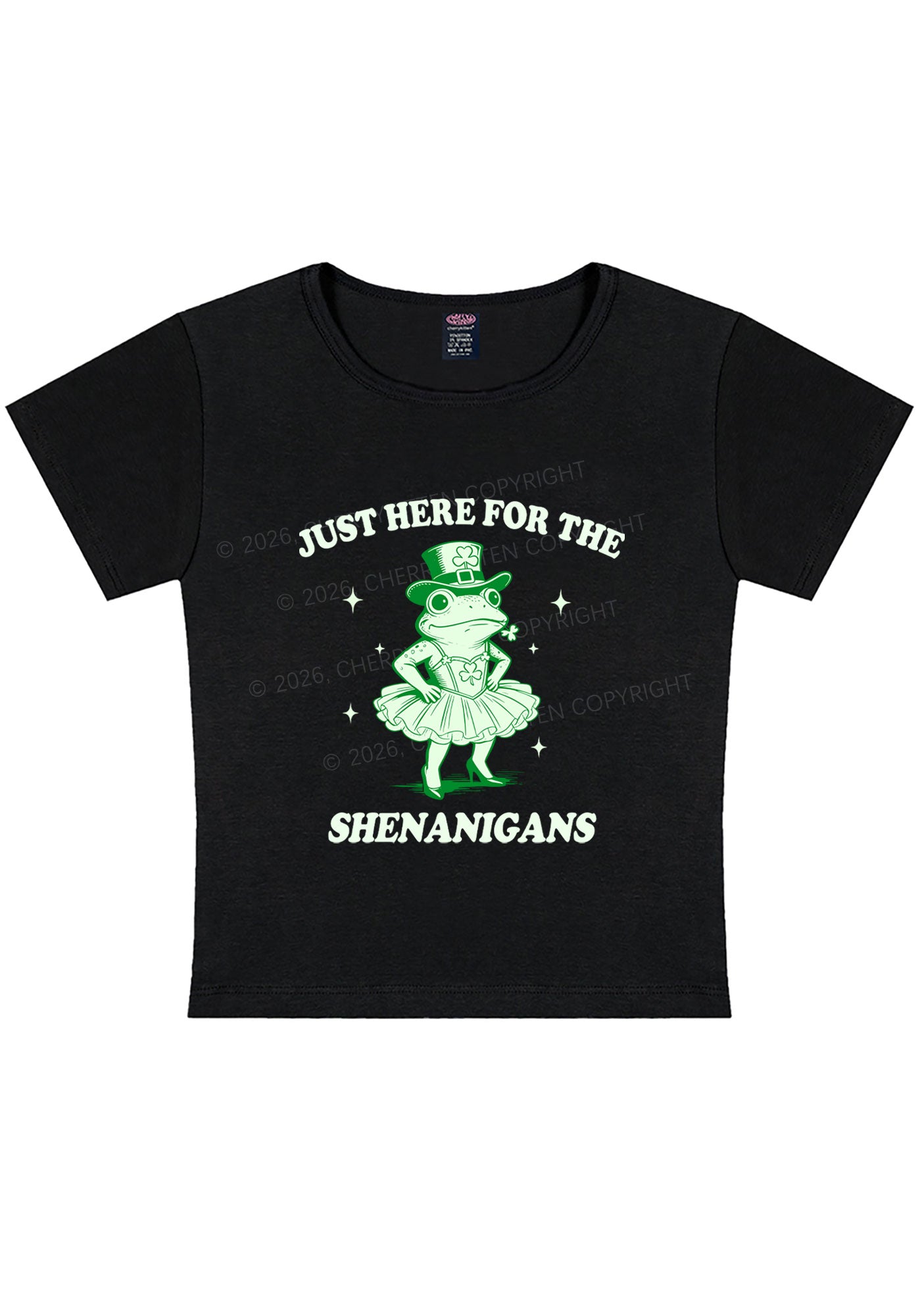Just Here For The Shenanigans St Patricks Y2K Baby Tee Cherrykitten