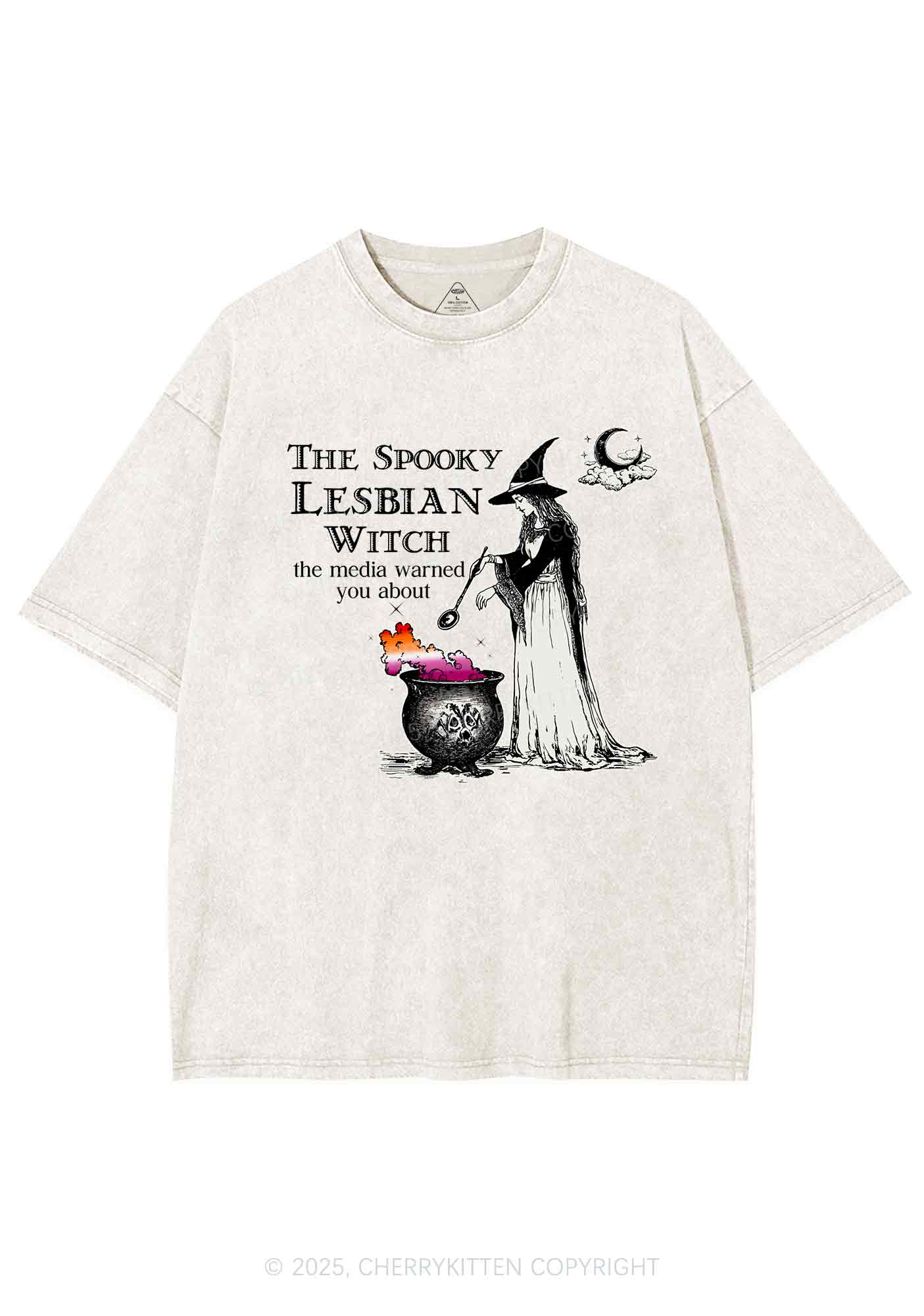 The Spooky Lesbian Witch Y2K Shirts Washed Tee Cherrykitten