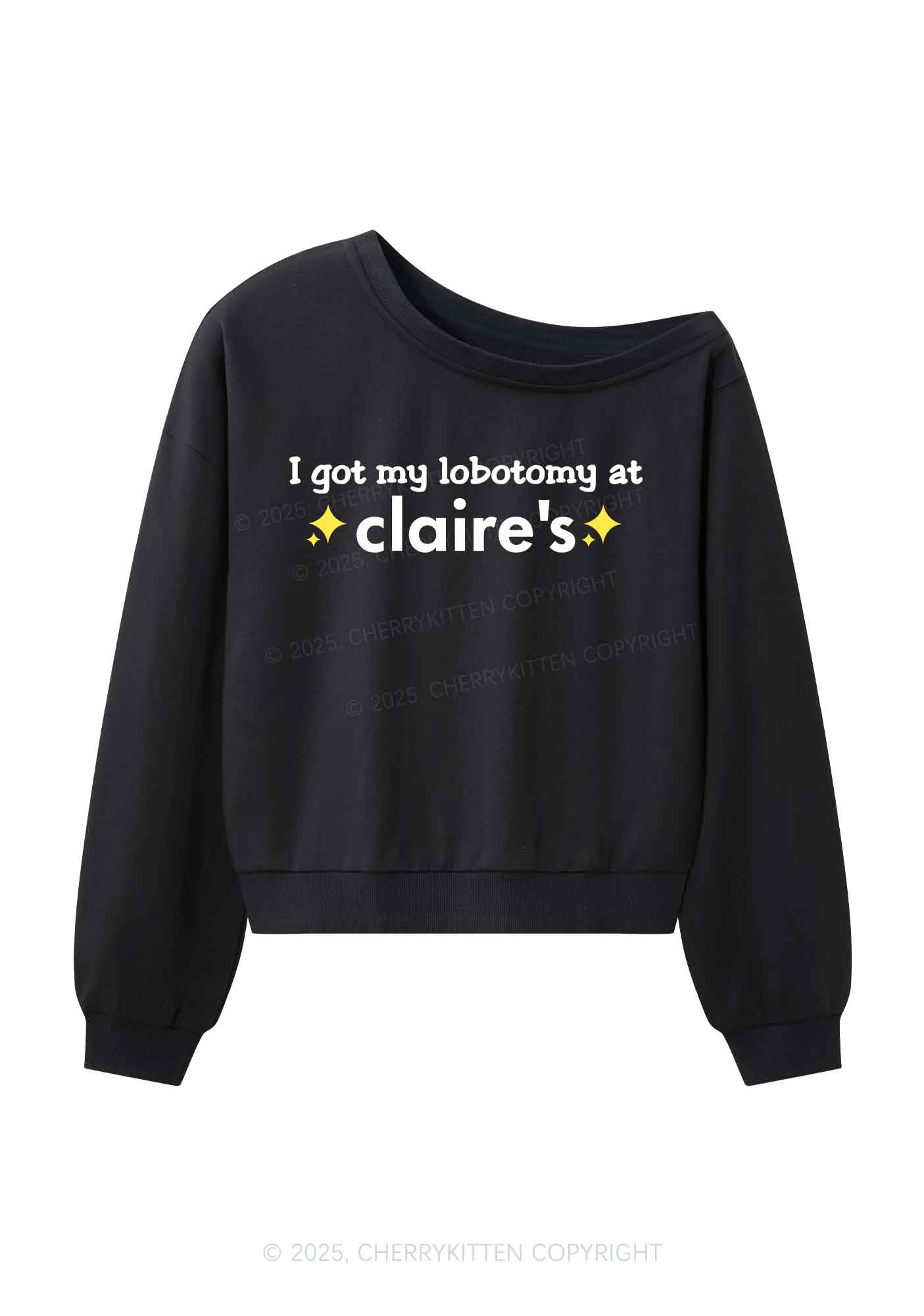 I Got My Lobotomy At Claires Y2K Off Shoulder Sweatshirts Cherrykitten