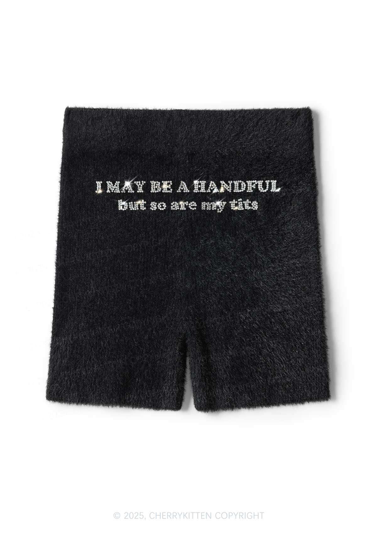 Rhinestone I May Be A Handful Y2K Fluffy Shorts Cherrykitten
