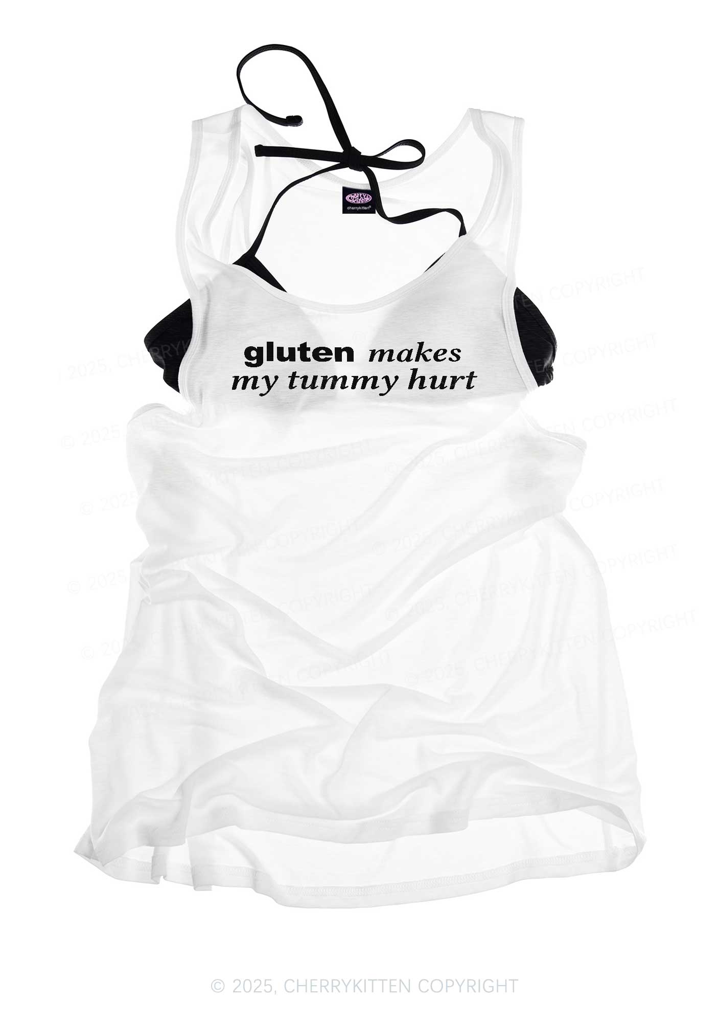 Gluten Makes Tummy Hurt Y2K Sheer Boyfriend Tank Cherrykitten