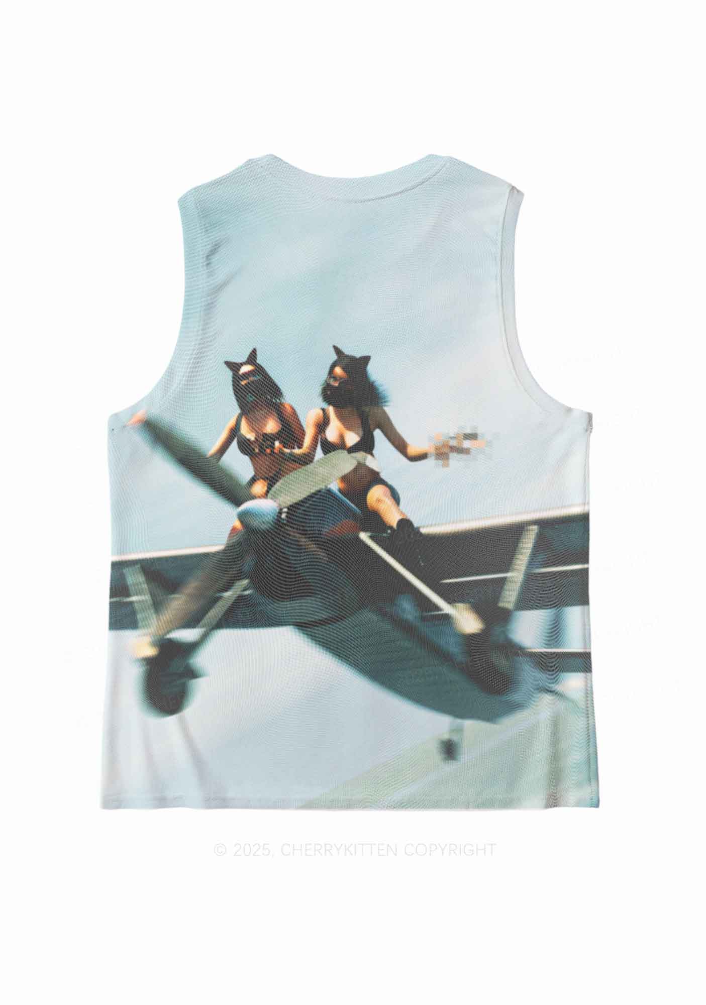 Girls Airplane Race Y2K Mesh Muscle Tank Cherrykitten