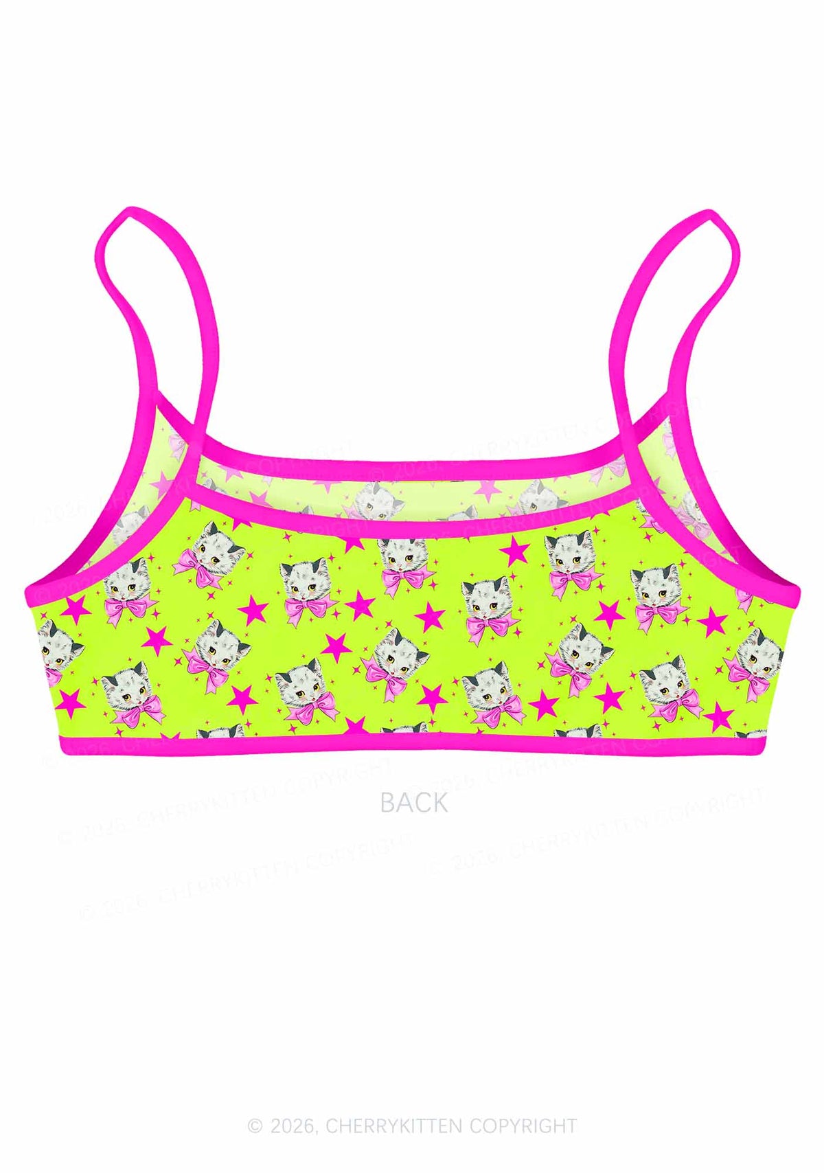 Pink Bow Cats Star Y2K Print Super Crop Cami Cherrykitten