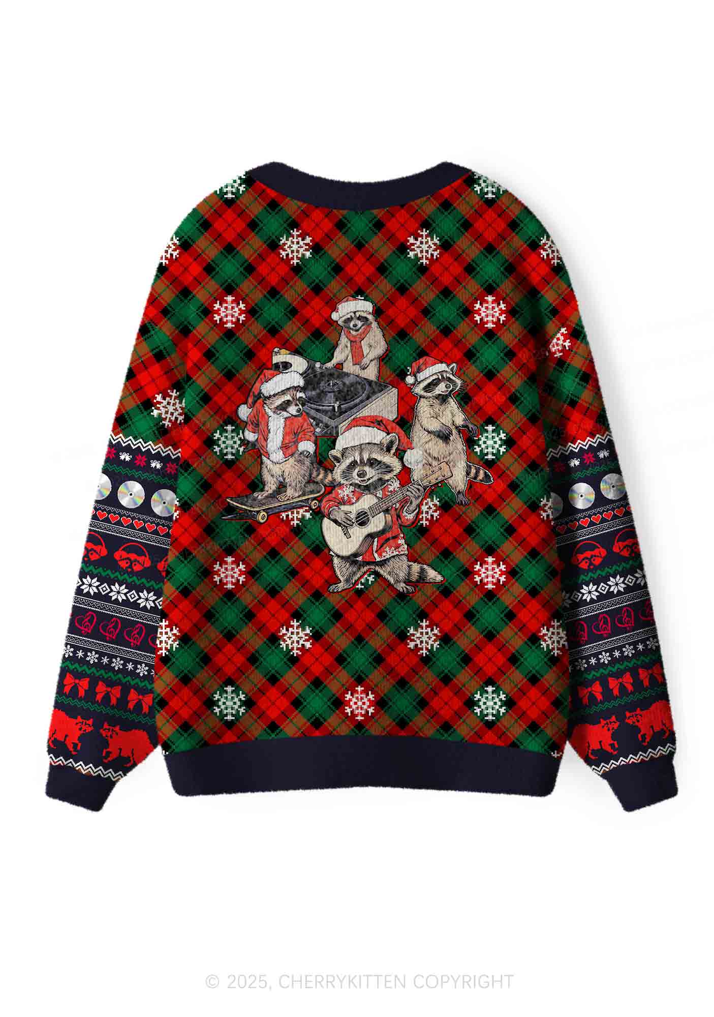 Raccoon Concert Y2K Christmas Cardigan Knit Sweatshirt Cherrykitten
