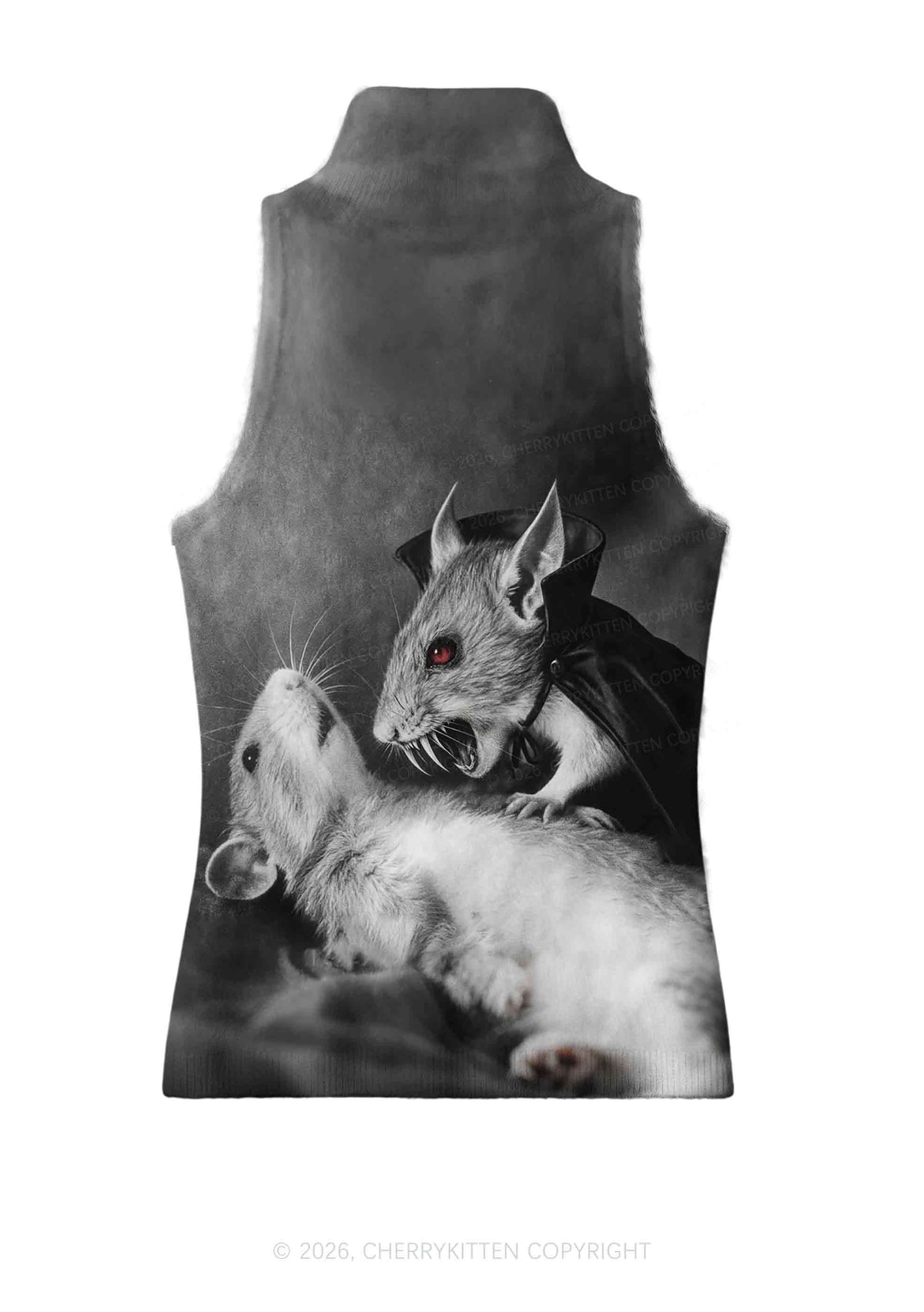 Halloween Vampire Rat Y2K Knit Turtleneck Tank Top Cherrykitten